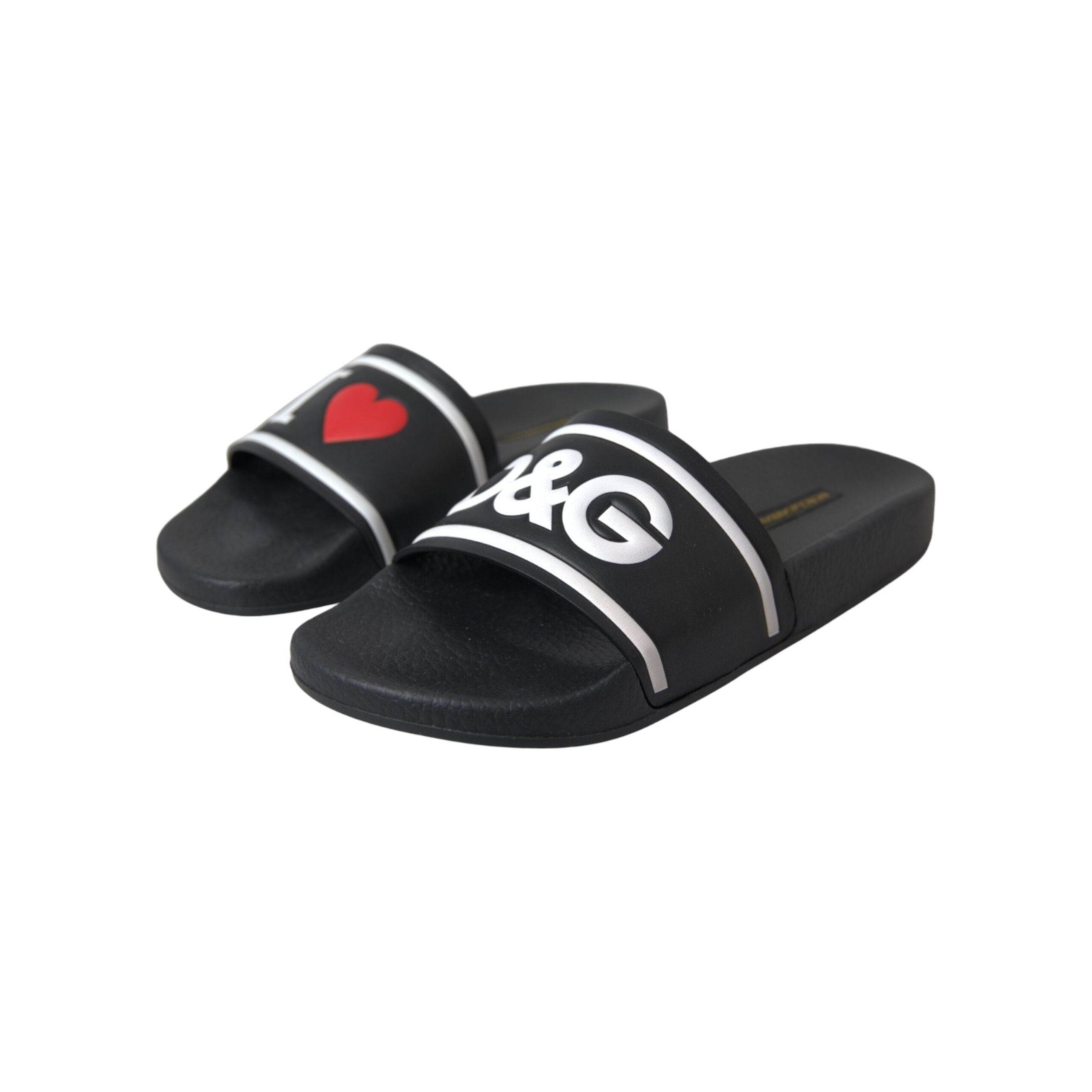 Black Leather I Love D&G Sandals Slides Shoes