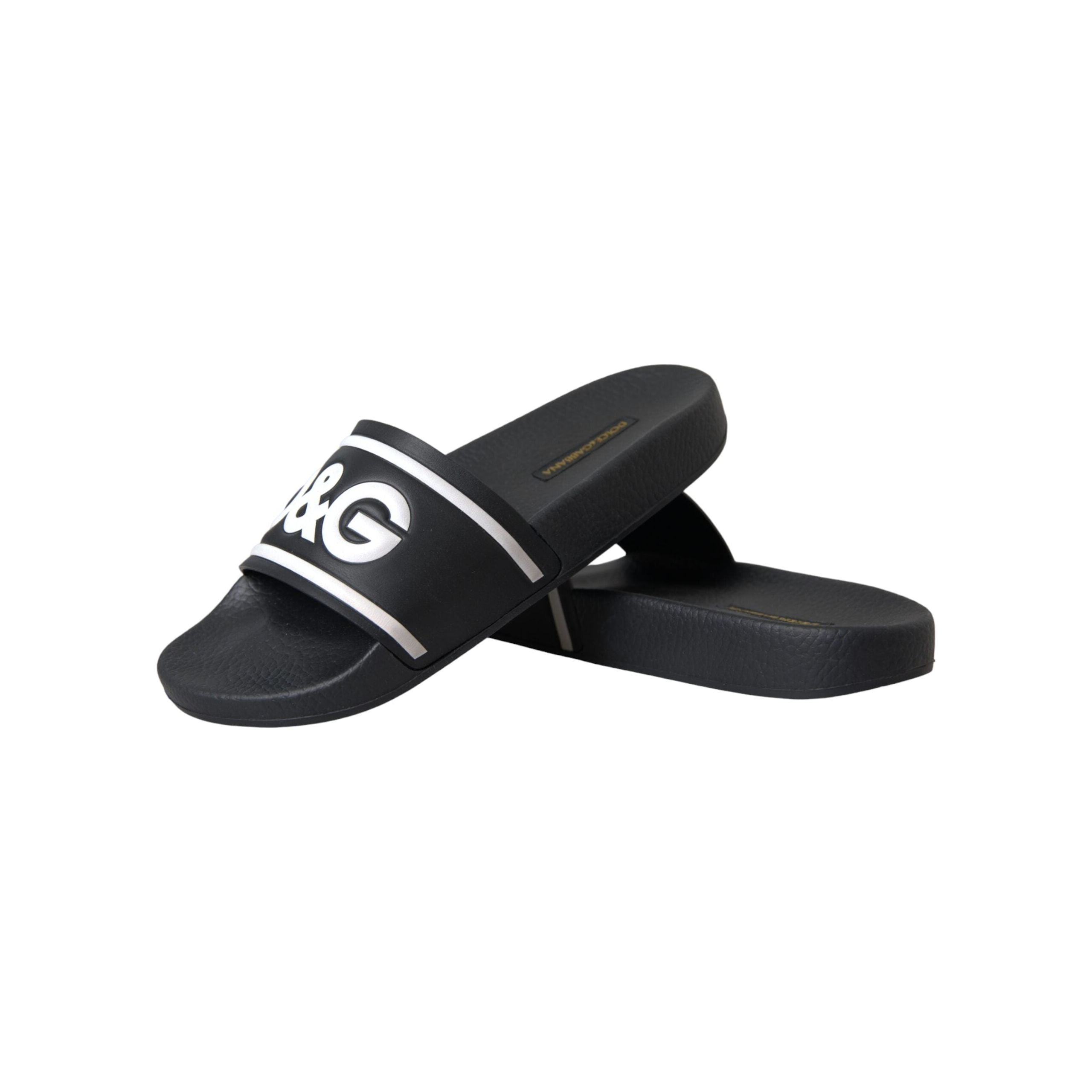 Black Leather I Love D&G Sandals Slides Shoes