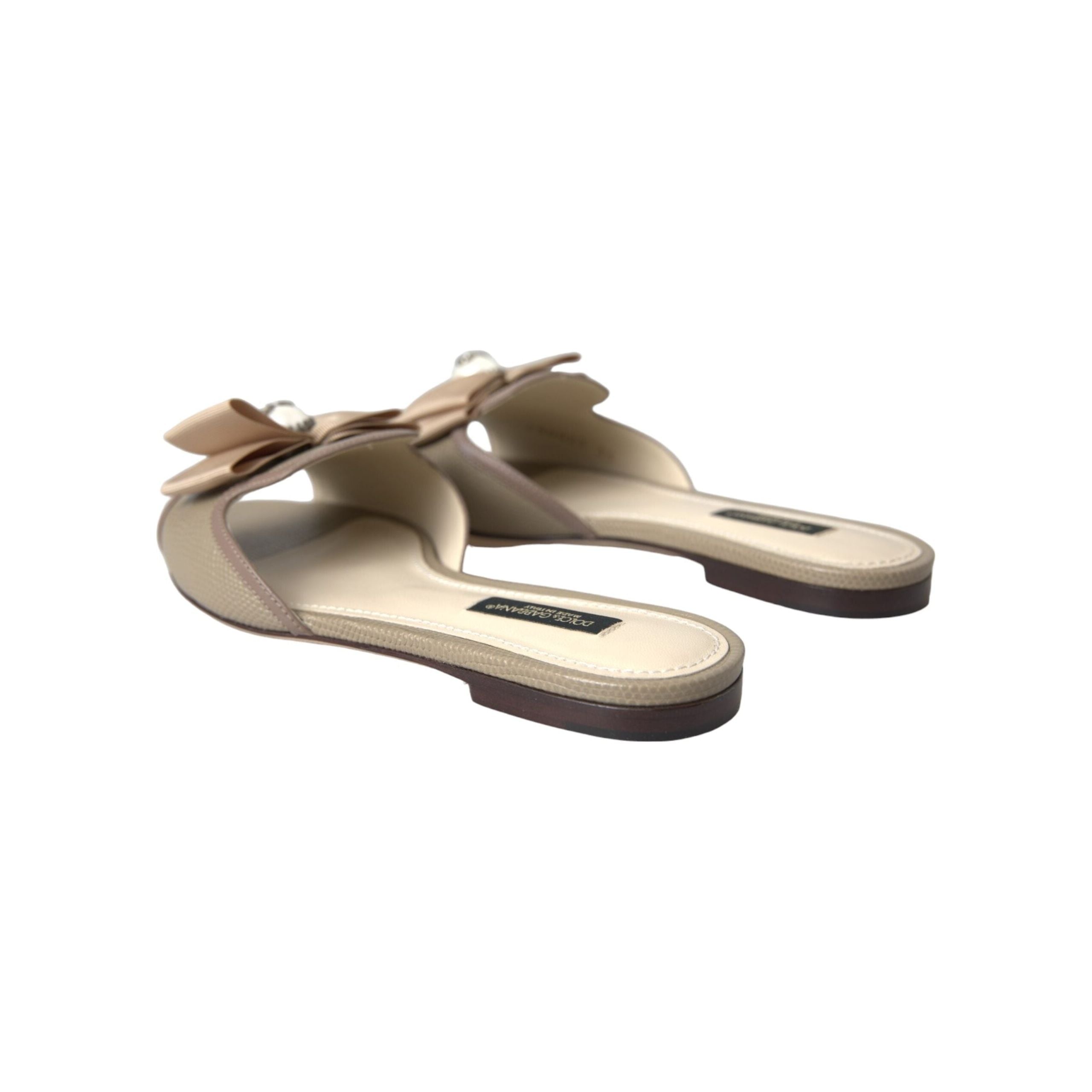 Beige Logo Pearl Flats Sandals Slides Shoes