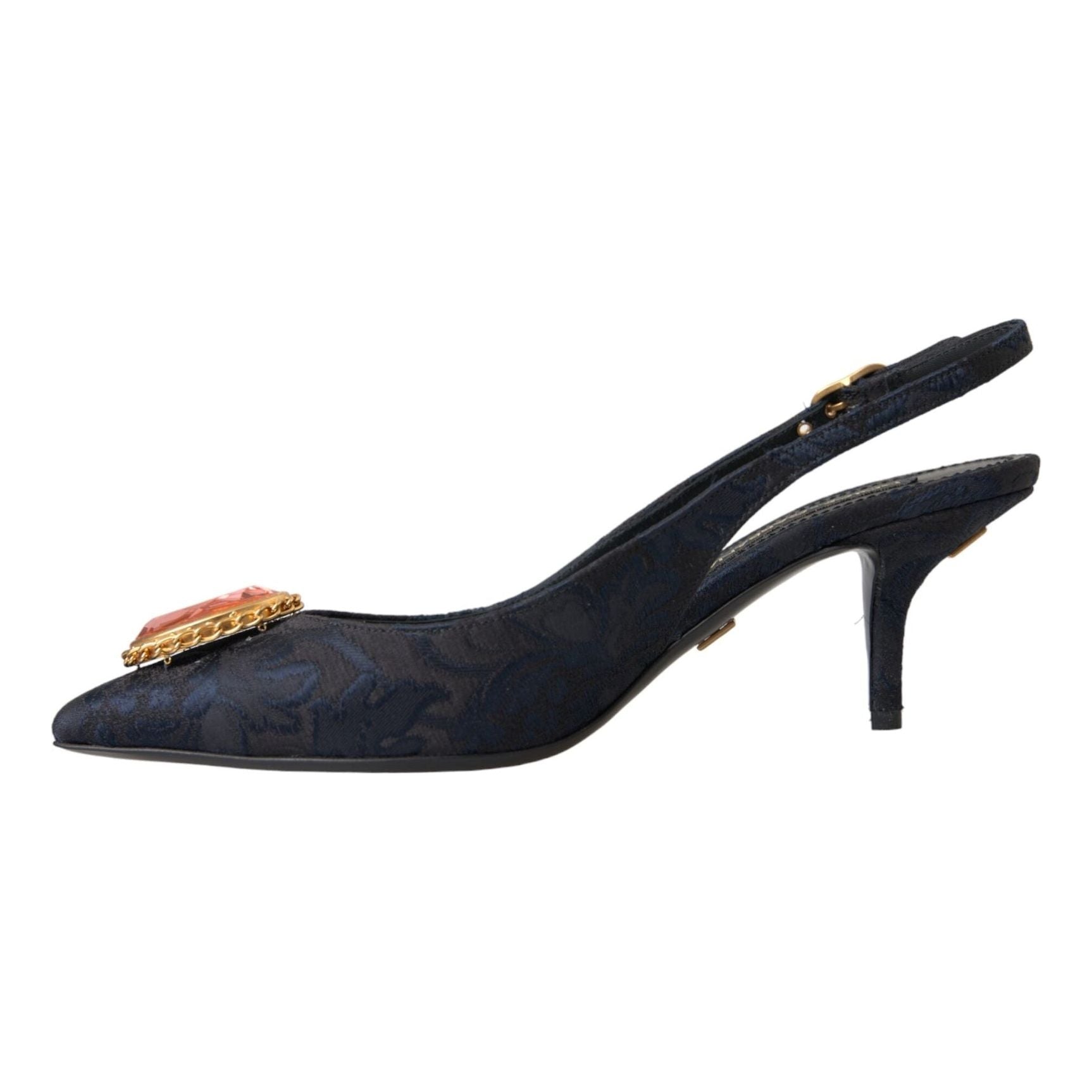 Blue Jacquard Crystal Slingback Heel Shoes