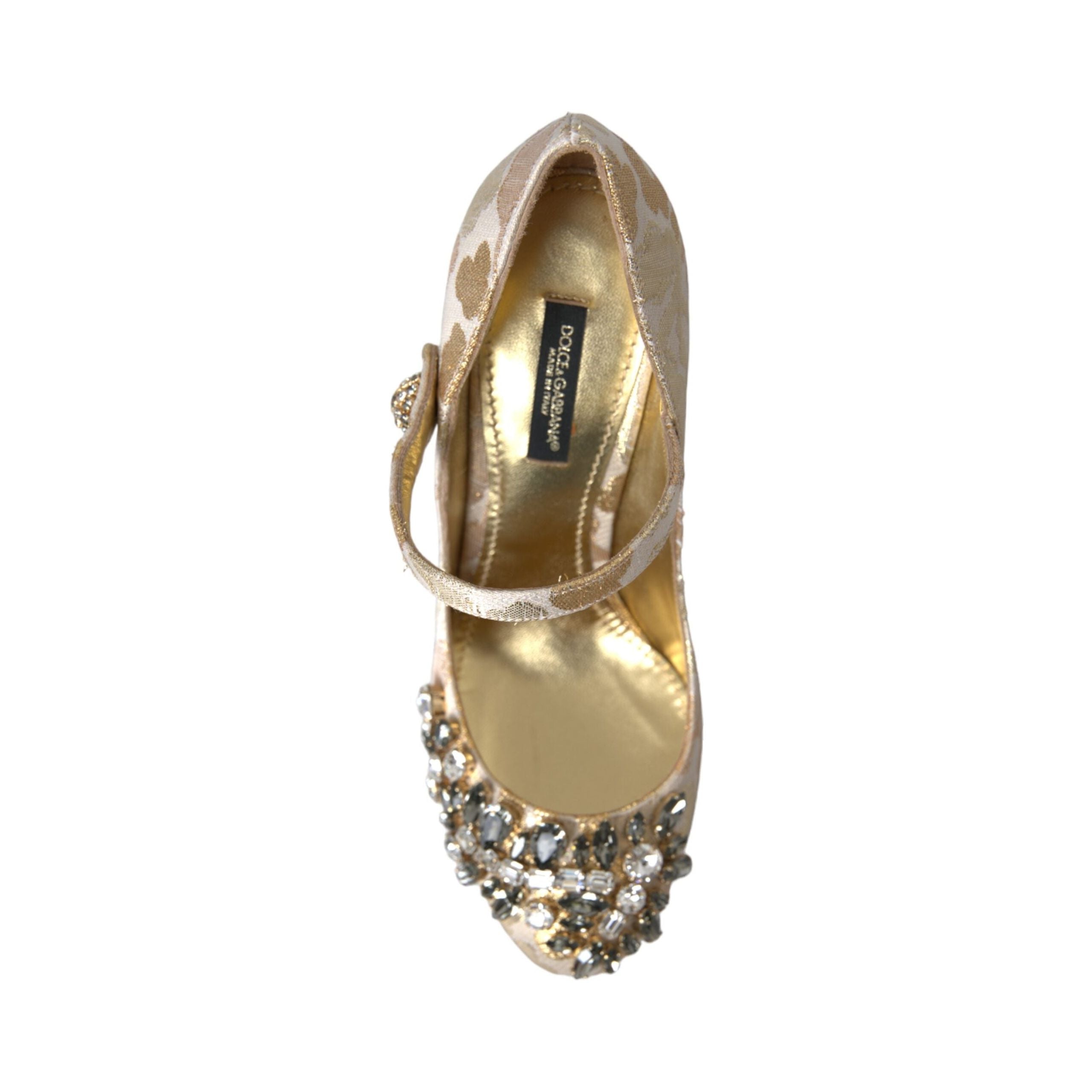 Gold Jacquard Crystal Mary Janes Pumps Shoes