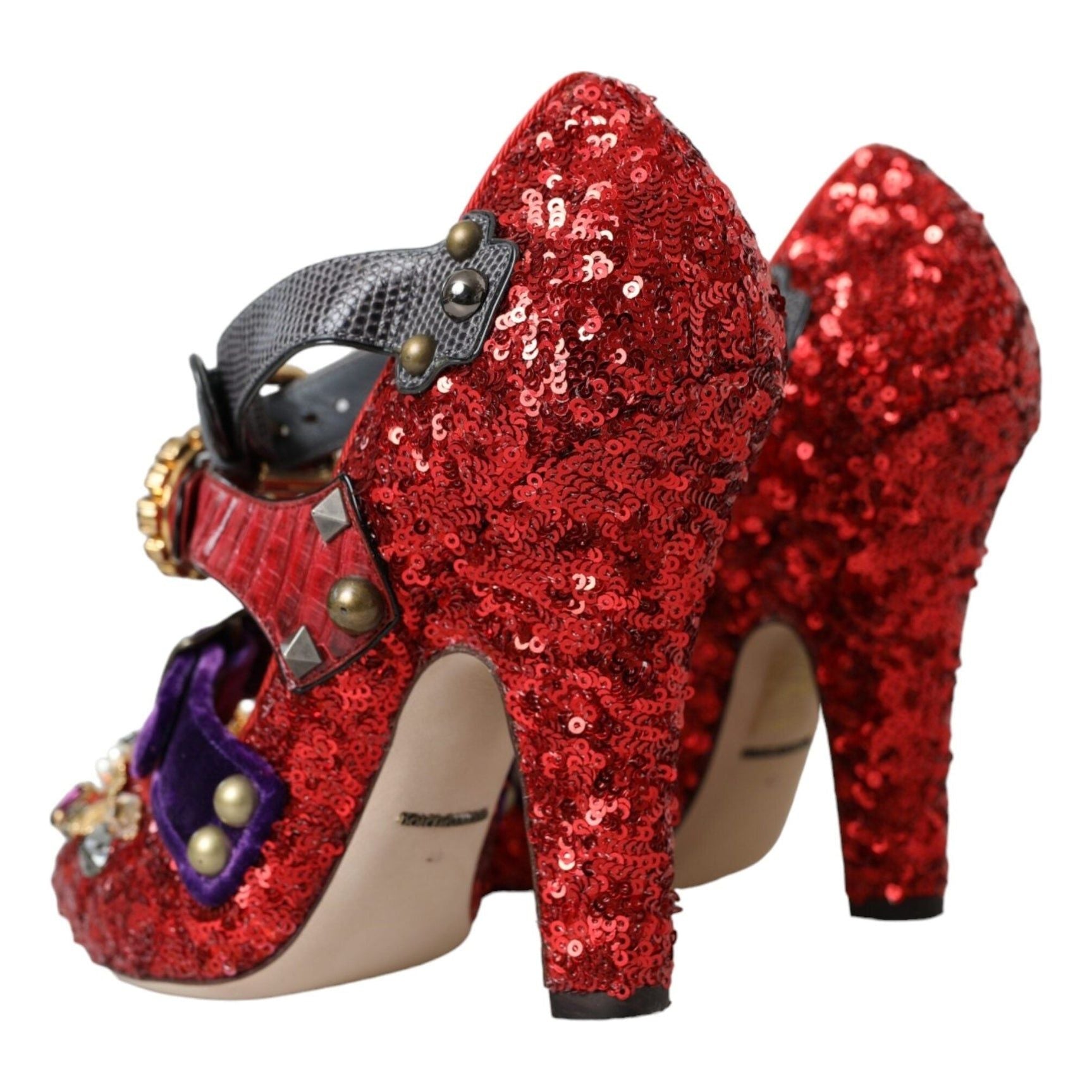 Red Sequined Crystal Mary Janes Pumps Shoes