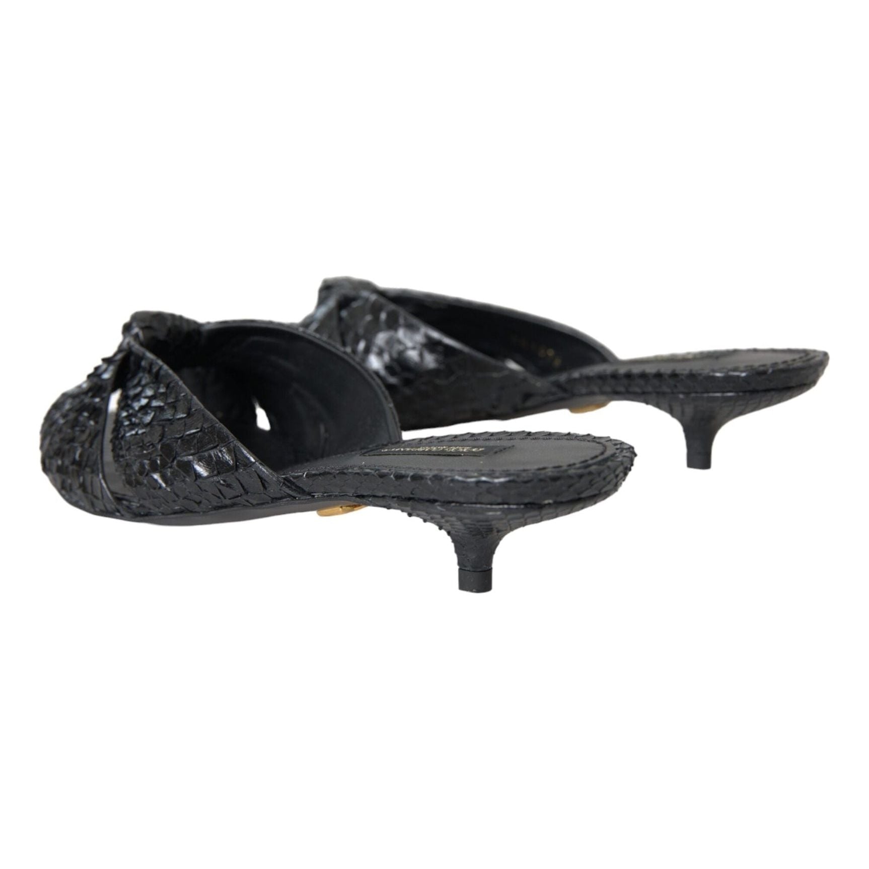 Black Exotic Leather Heels Slides Shoes