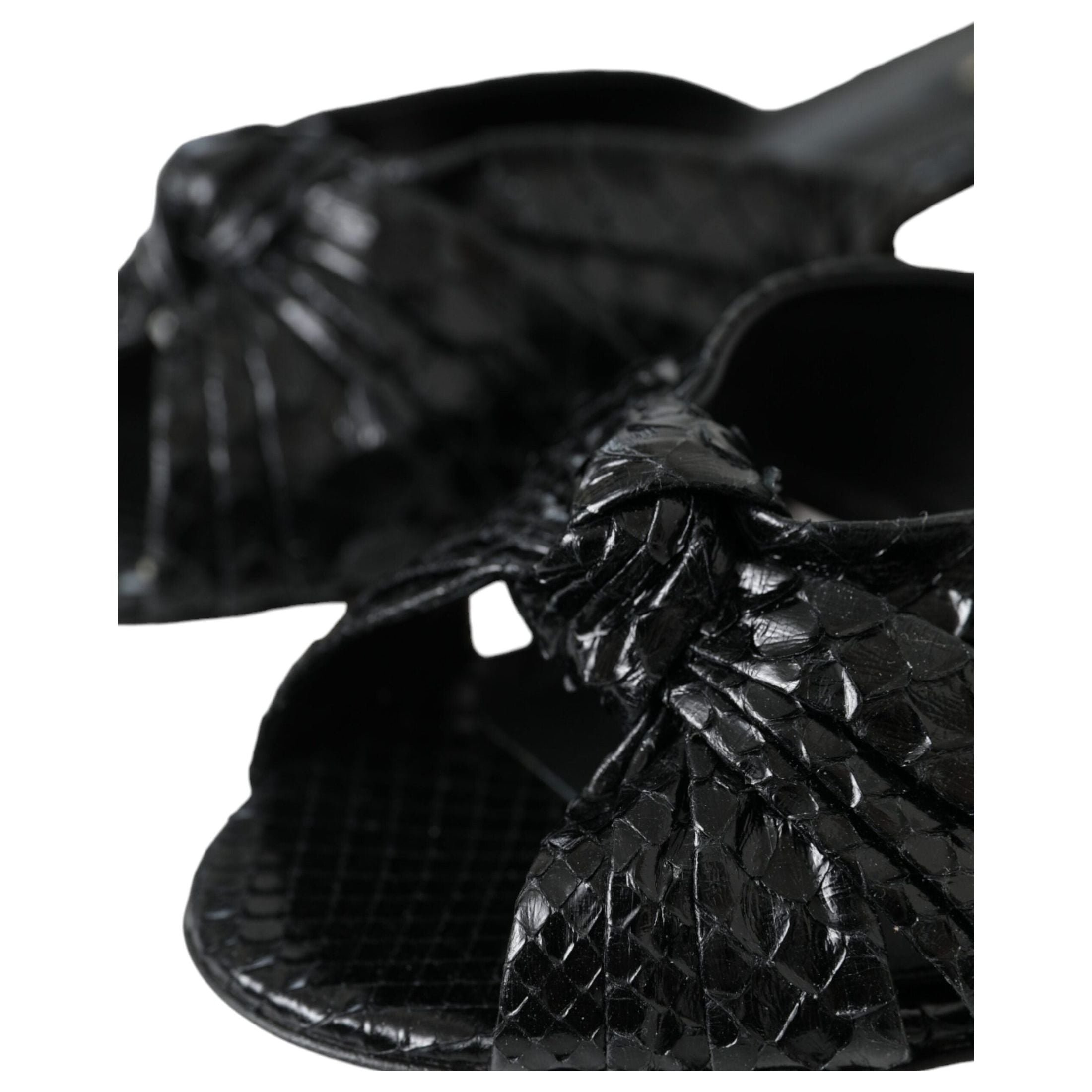 Black Exotic Leather Heels Slides Shoes