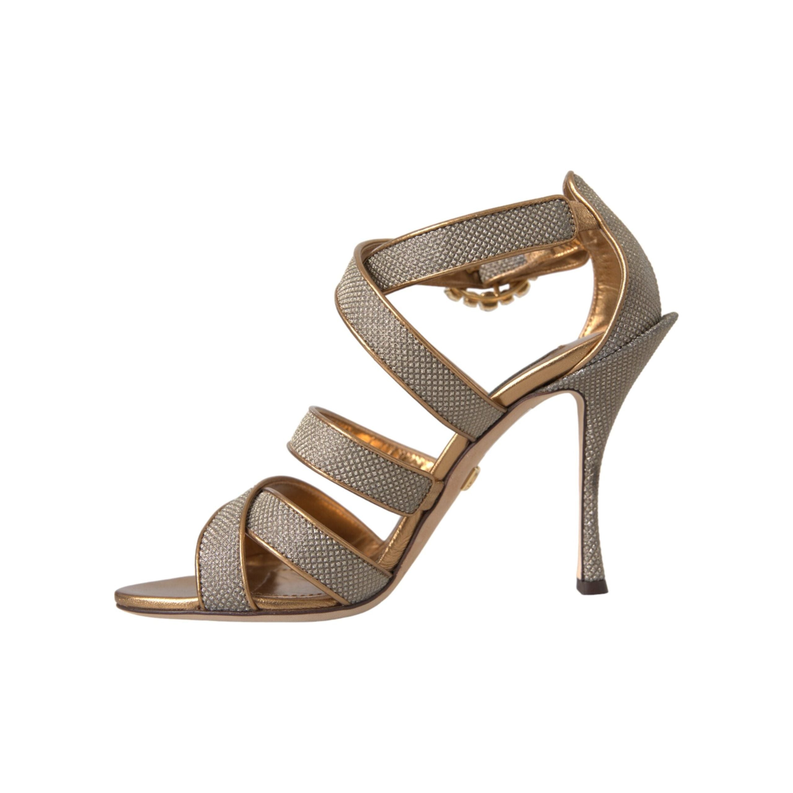 Bronze Crystal Strap Heels Sandals Shoes