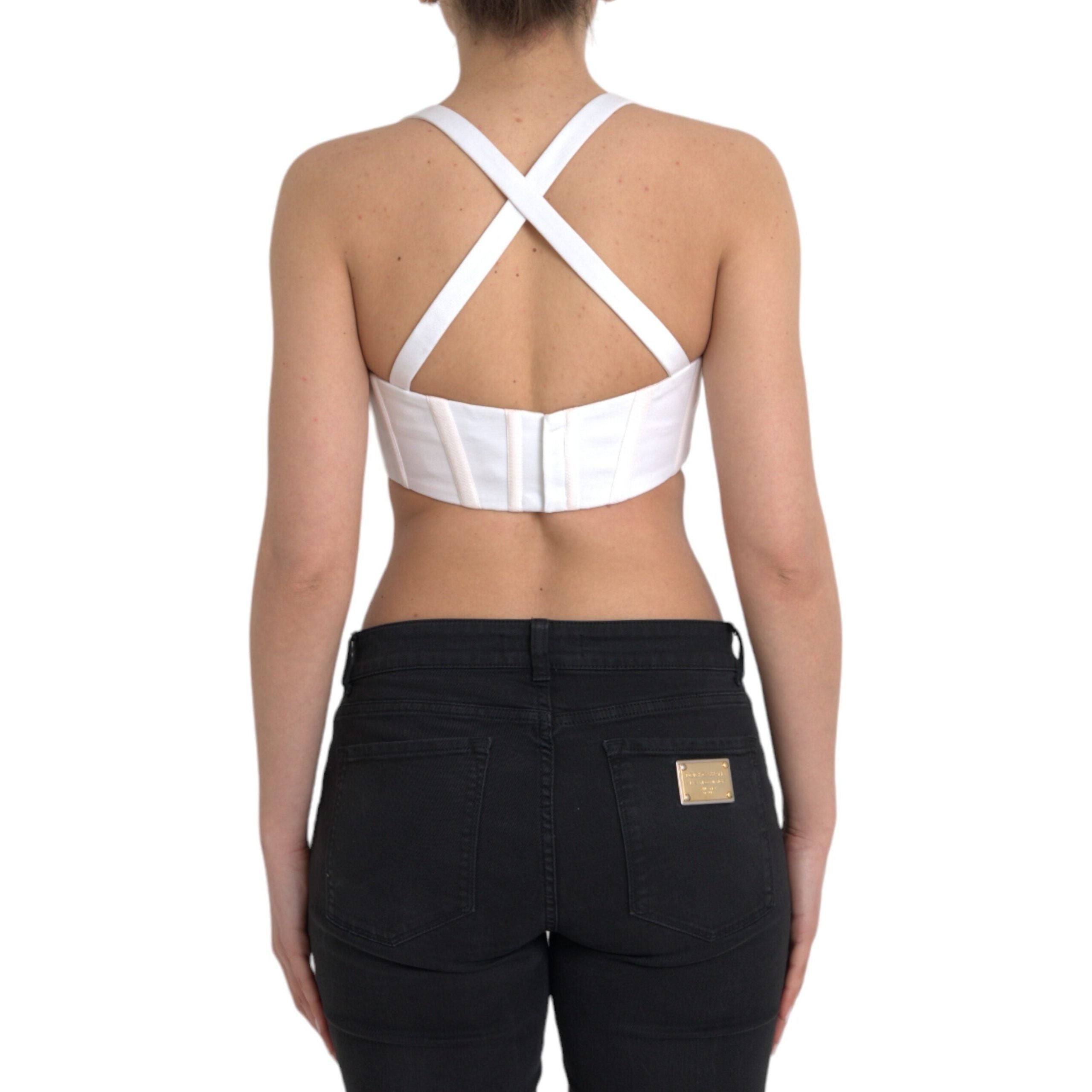 White Viscose Bustier Sleeveless Cropped Top