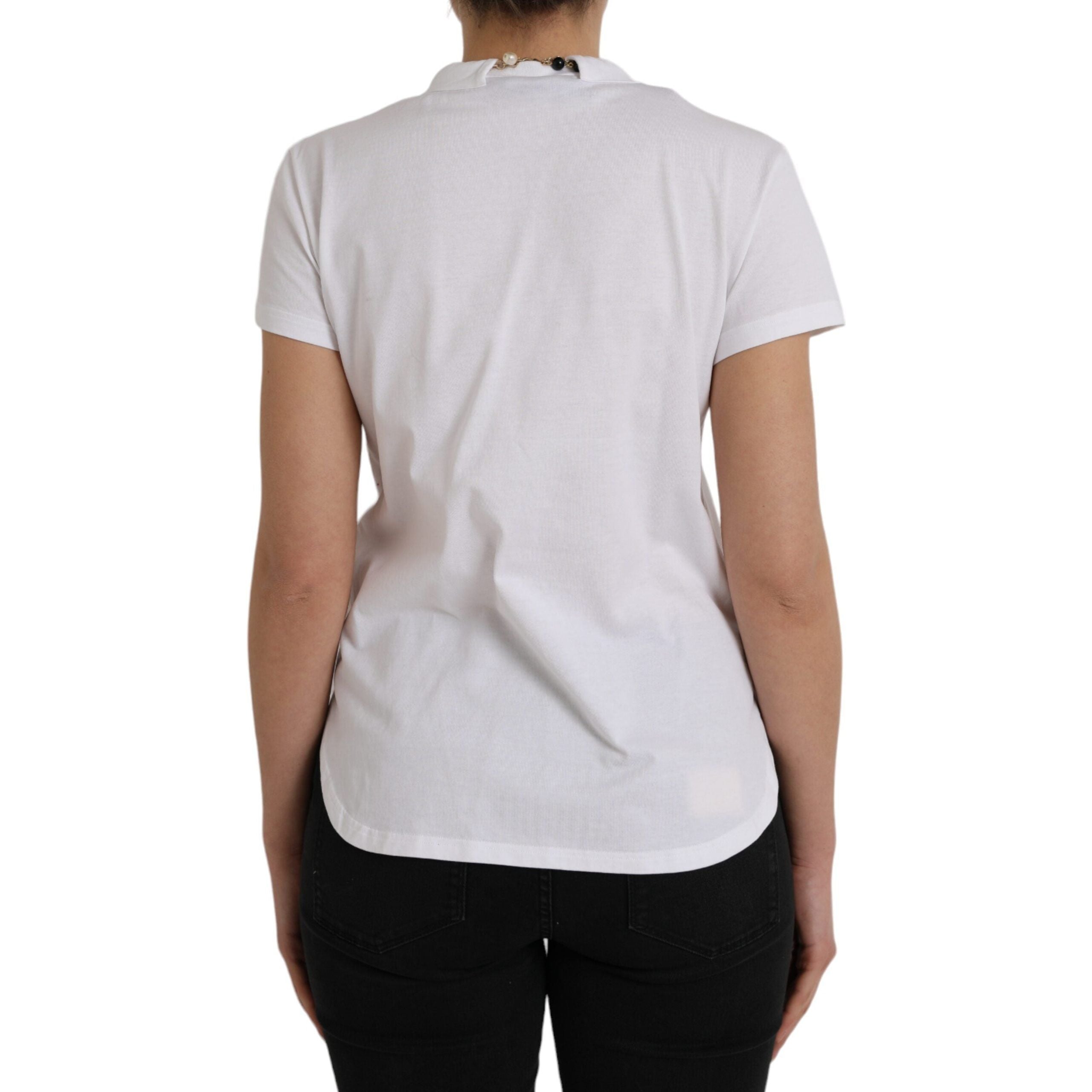 White Cotton Necklace Short Sleeves T-shirt