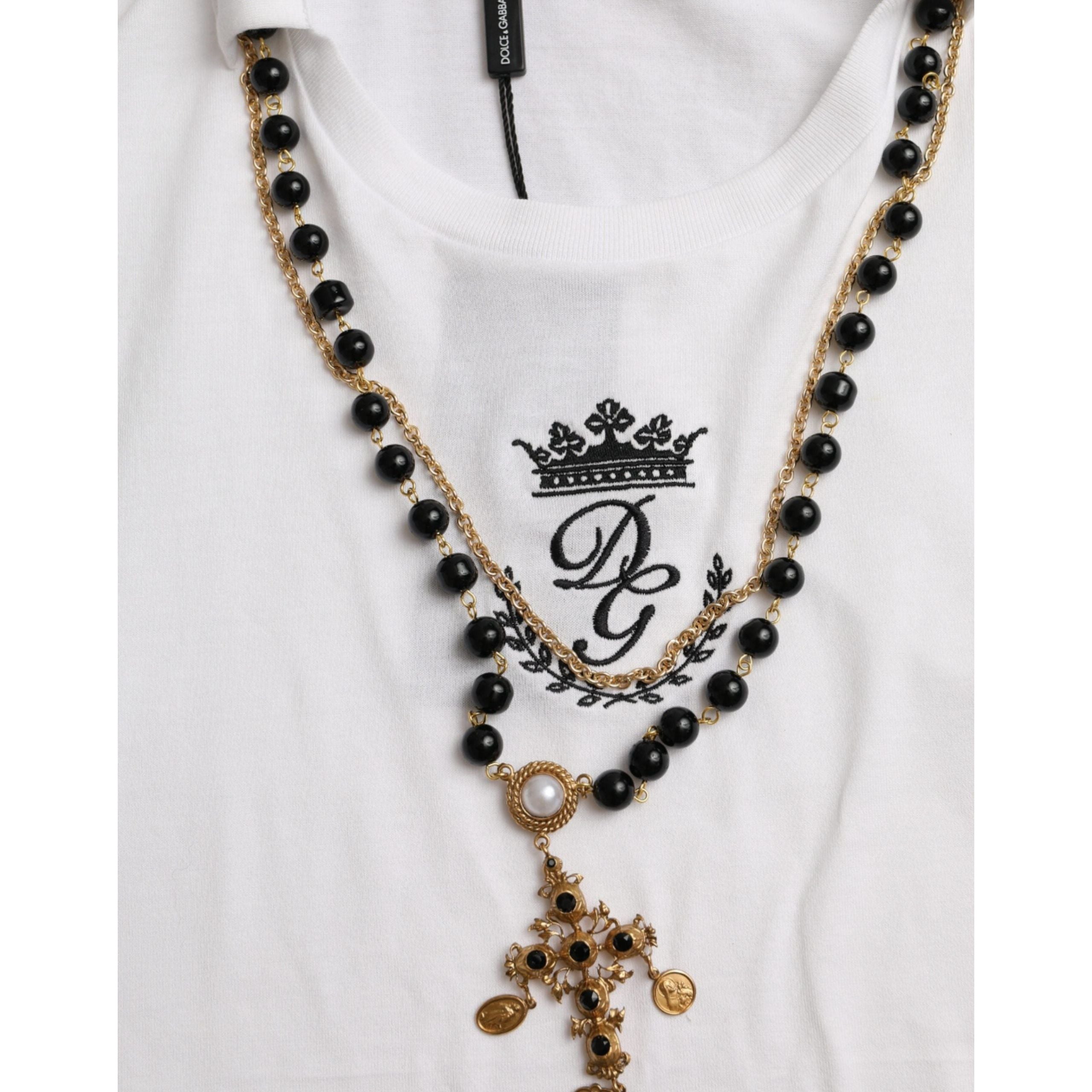 White Cotton Necklace Short Sleeves T-shirt