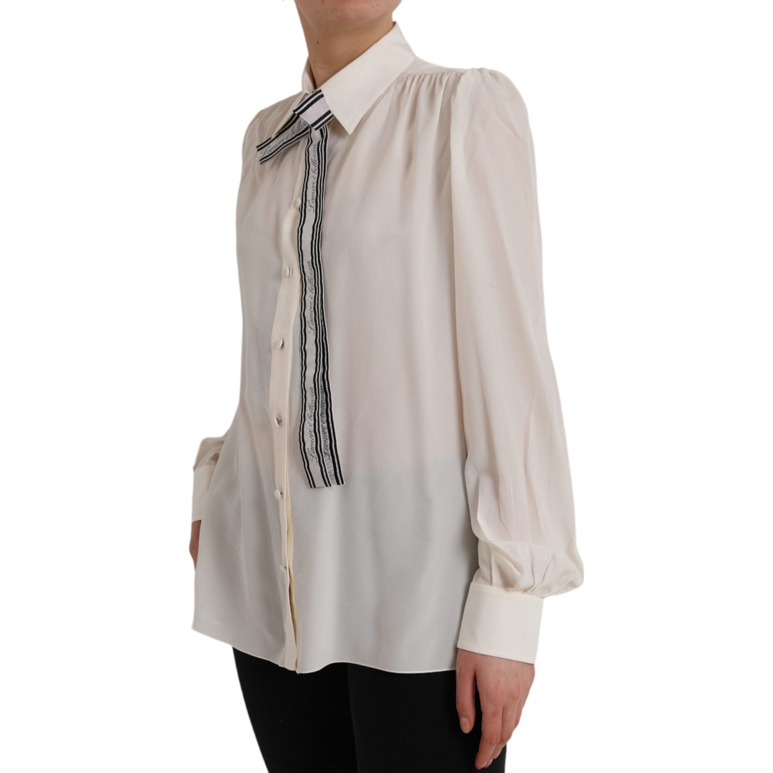 Off White Long Sleeve Button Down Blouse Top