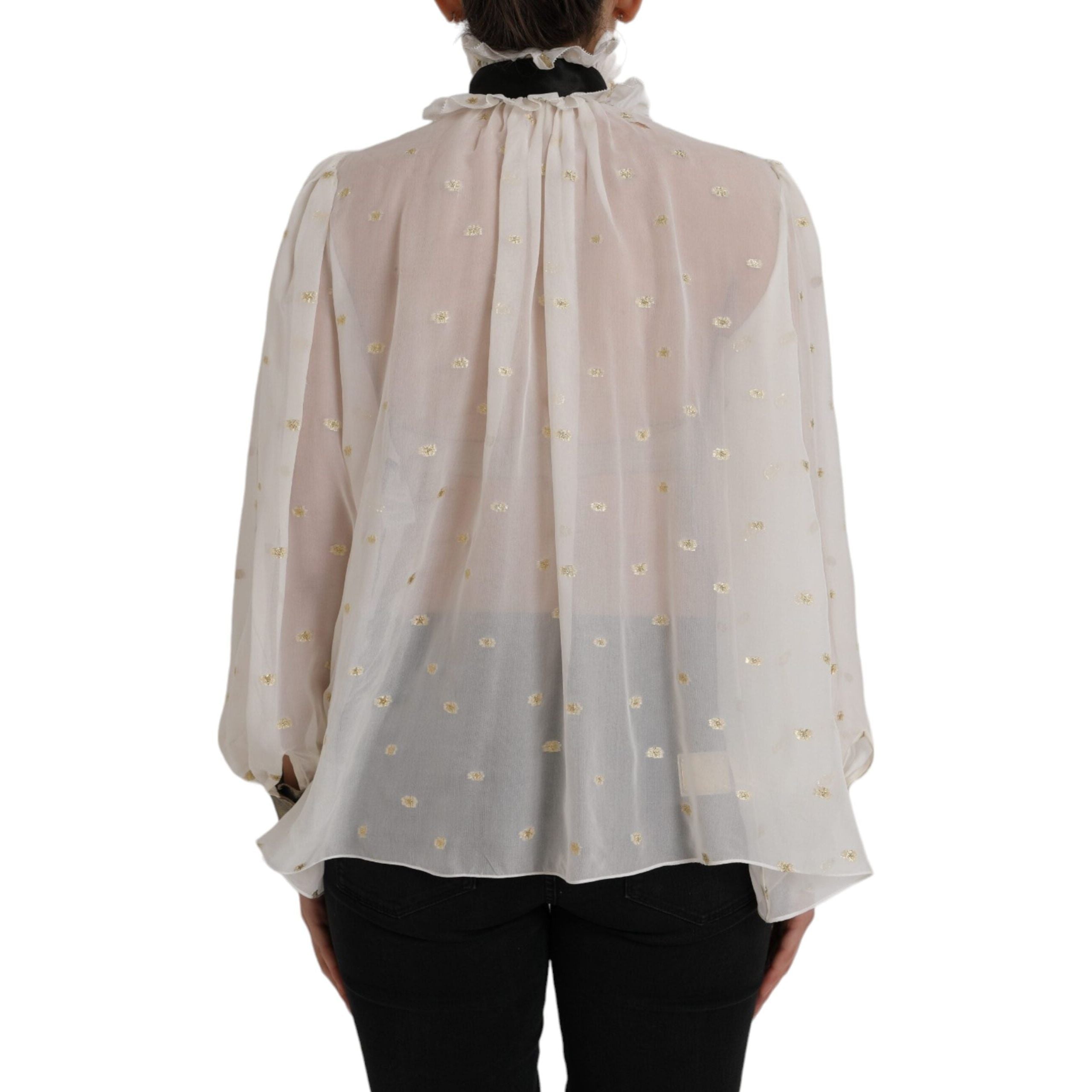 Off White Silk Blend Ascot Collar Blouse Top