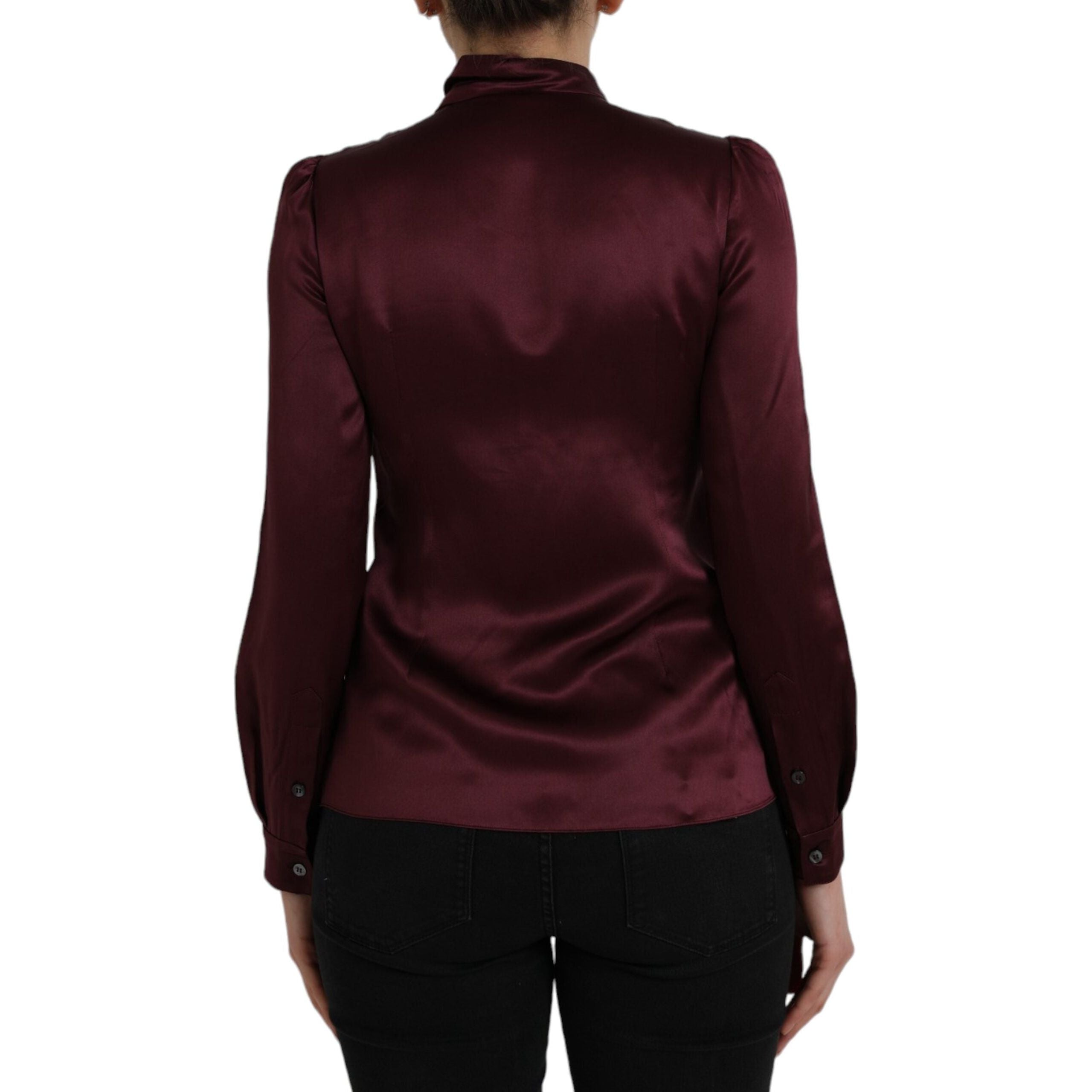 Maroon Ascot Collar Long Sleeve Top Blouse