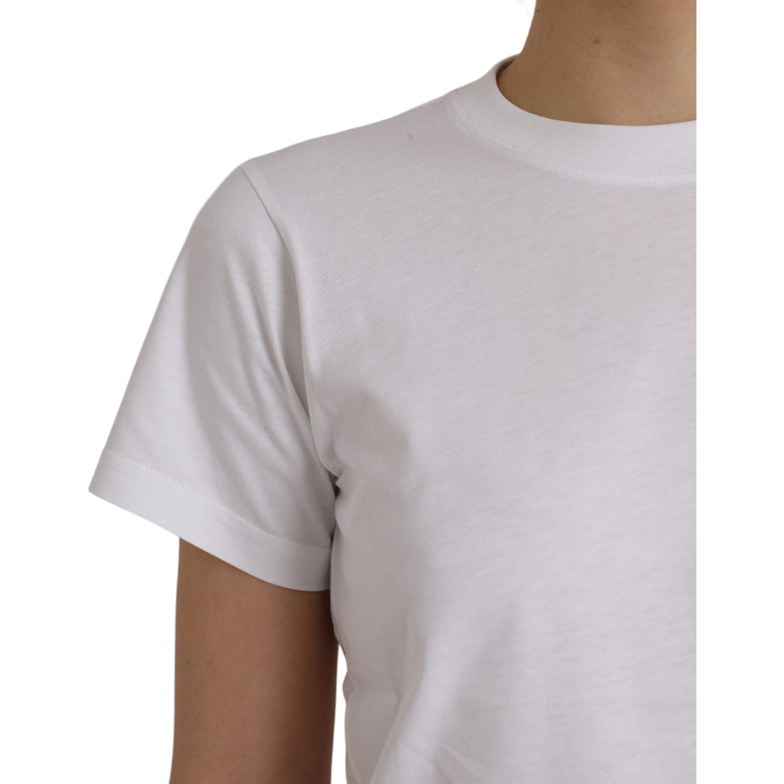 White Cotton Crew Neck Short Sleeves T-shirt