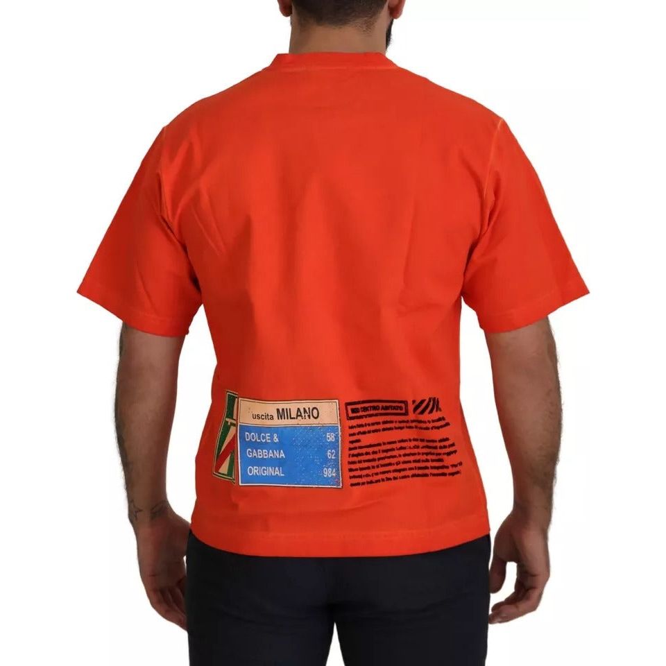 Orange Logo Print Crewneck Cotton T-shirt