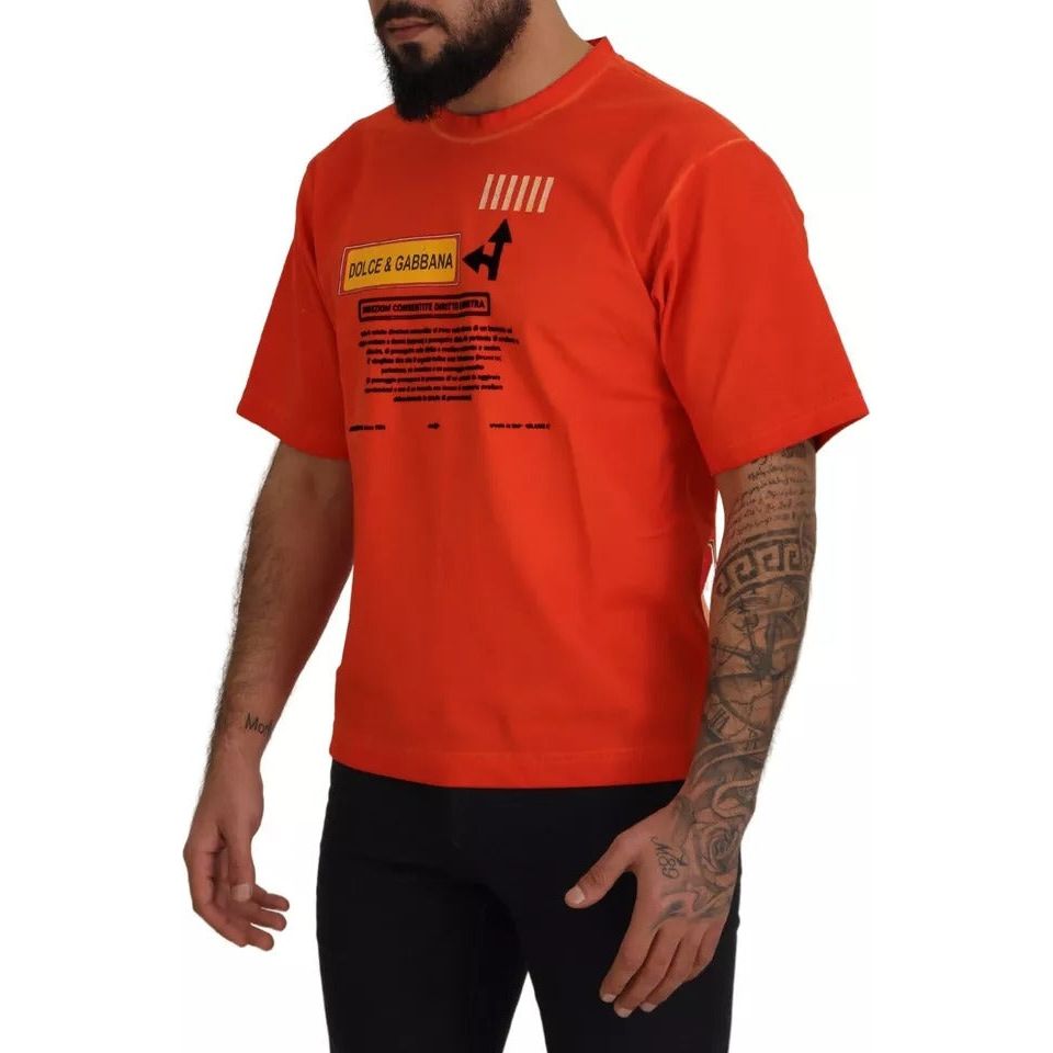 Orange Logo Print Crewneck Cotton T-shirt