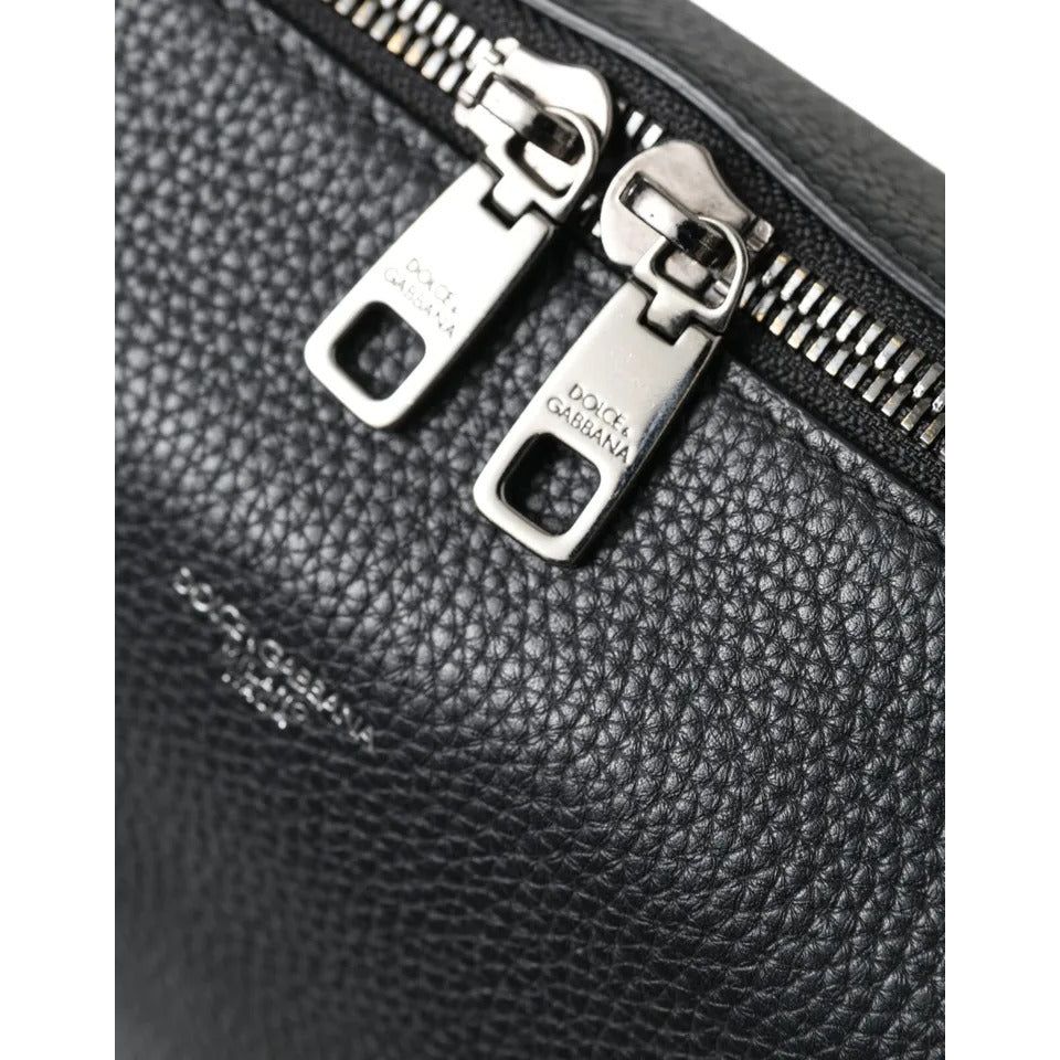 Black Pebbled Leather Edge Shoulder Strap Men Bag