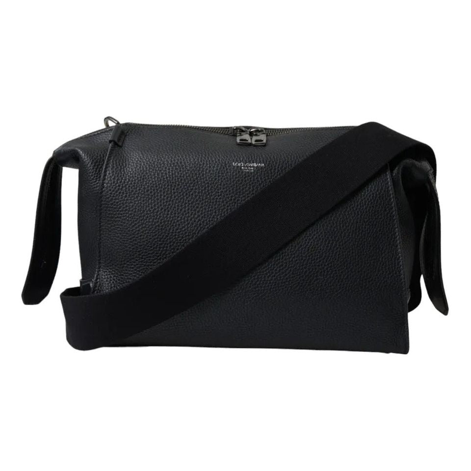 Black Pebbled Leather Edge Shoulder Strap Men Bag