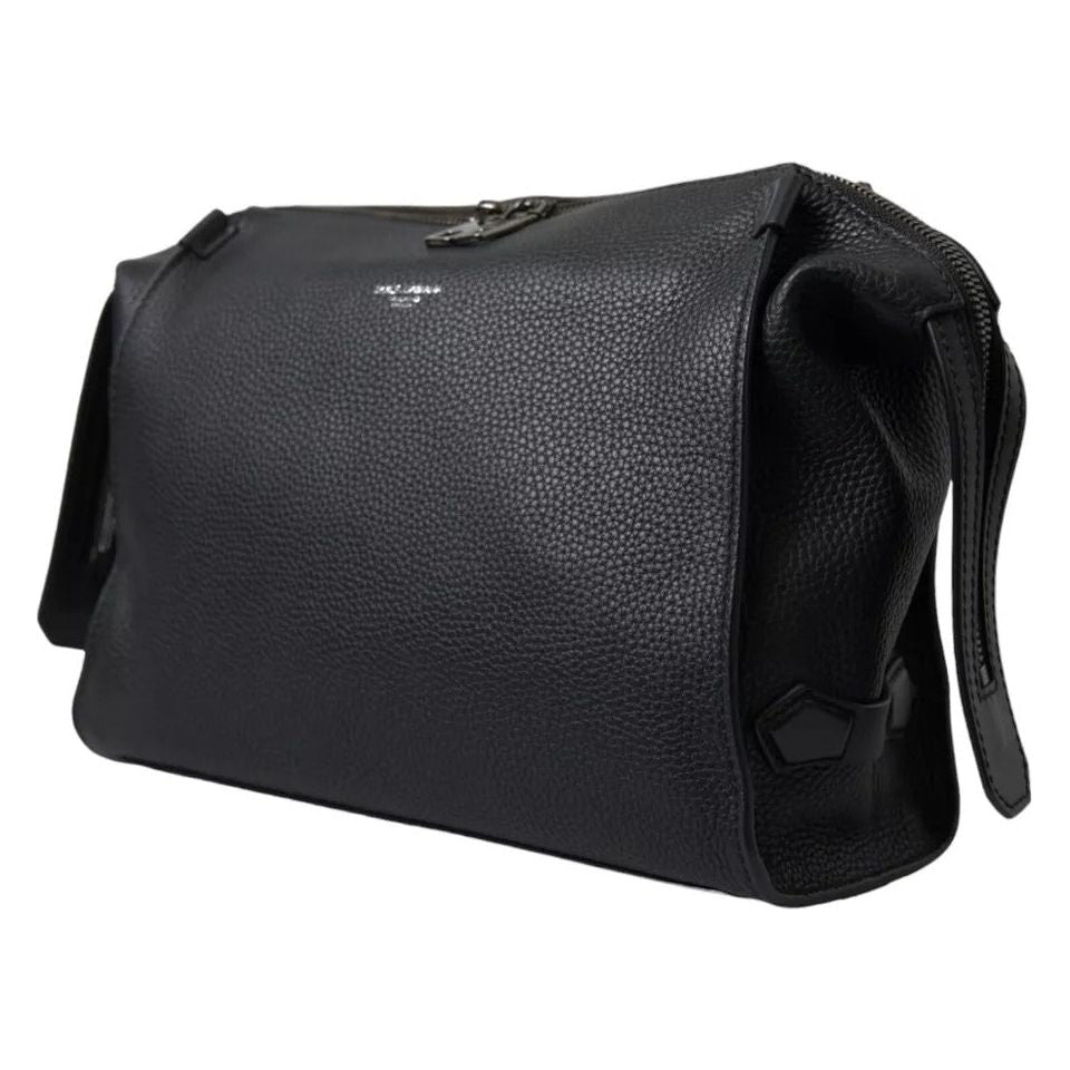 Black Pebbled Leather Edge Shoulder Strap Men Bag