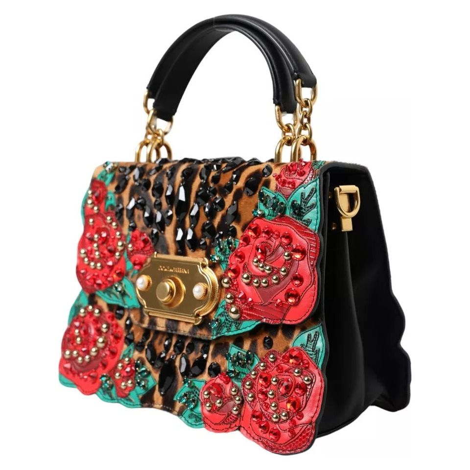 Multicolor Leopard Crystal Roses WELCOME Fur Bag