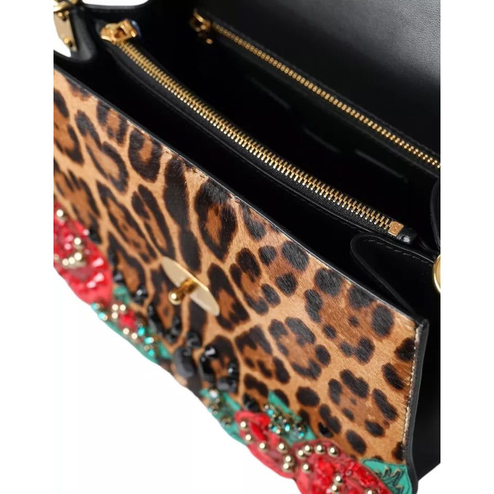 Multicolor Leopard Crystal Roses WELCOME Fur Bag