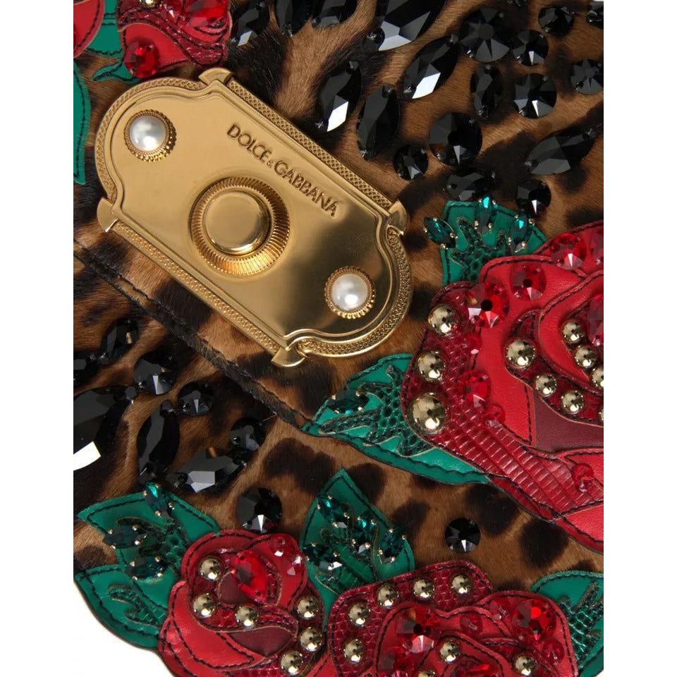 Multicolor Leopard Crystal Roses WELCOME Fur Bag