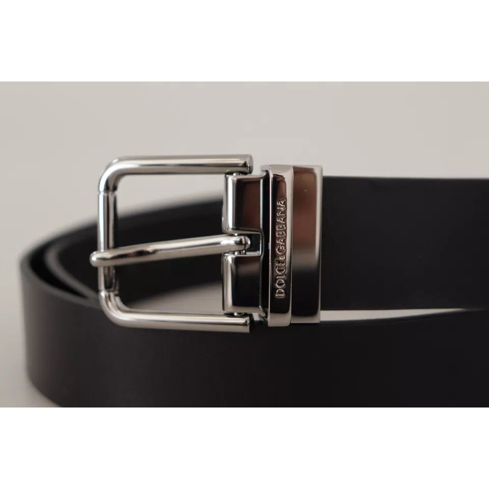 Black Calf Leather Logo Engraved Metal Buckle Belt