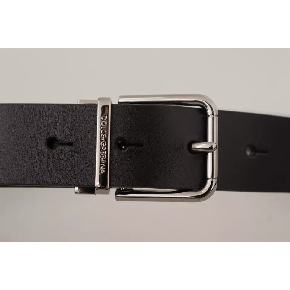 Black Calf Leather Logo Engraved Metal Buckle Belt