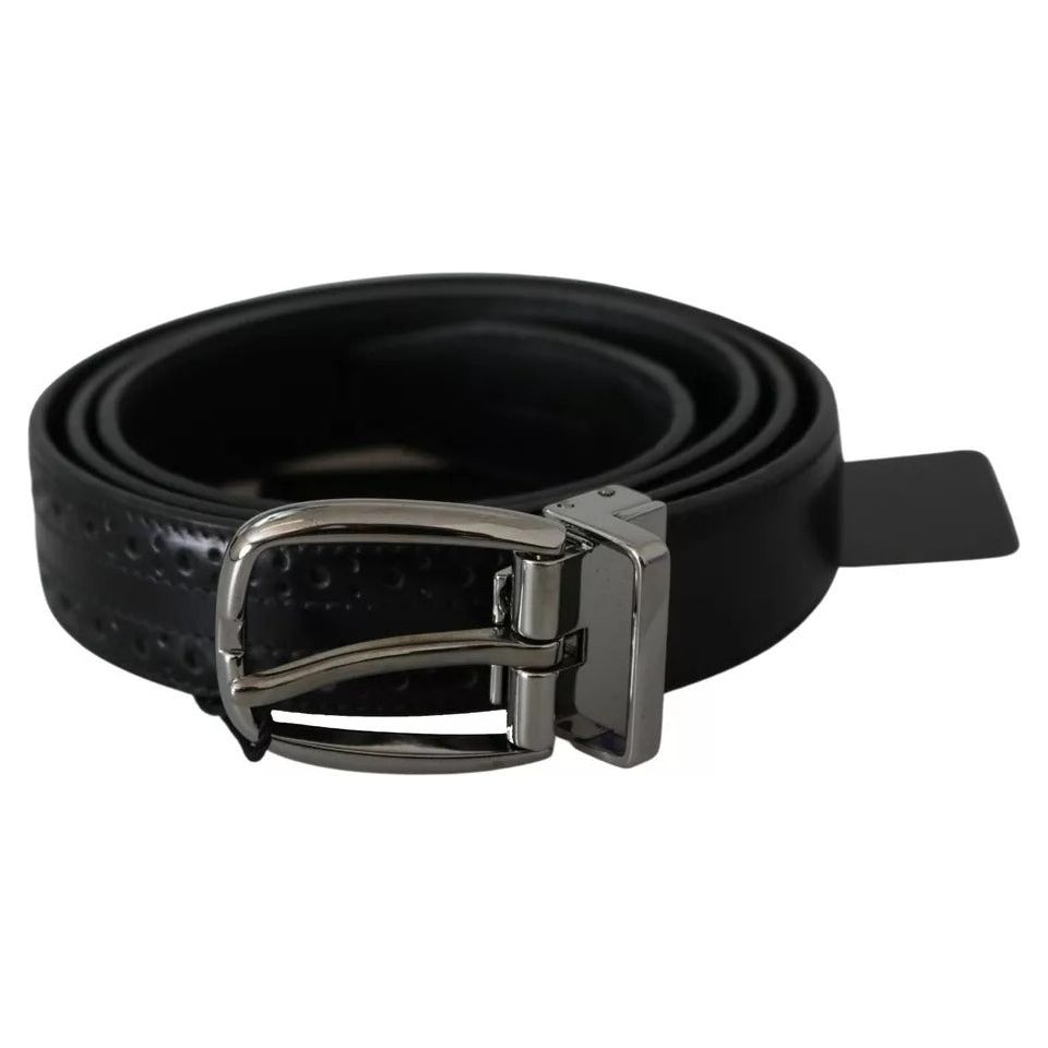 Black Leather Silver Metal Buckle Classic Belt