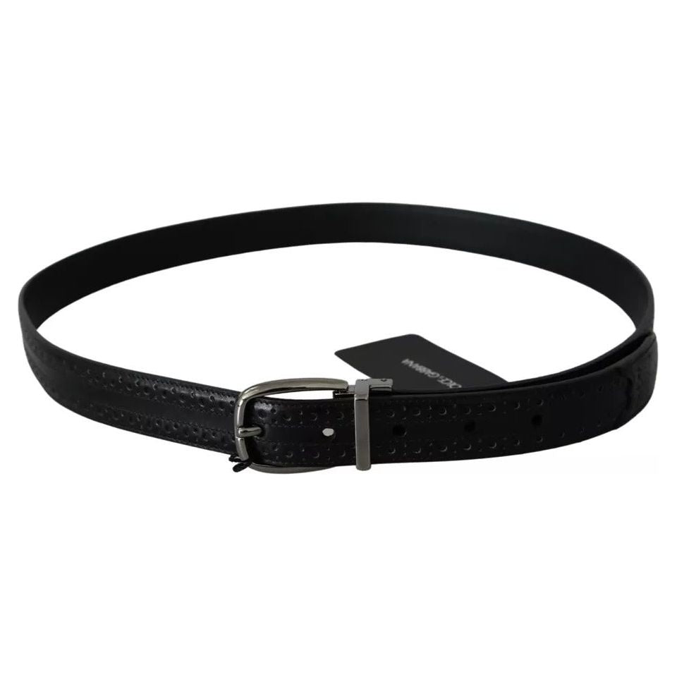 Black Leather Silver Metal Buckle Classic Belt