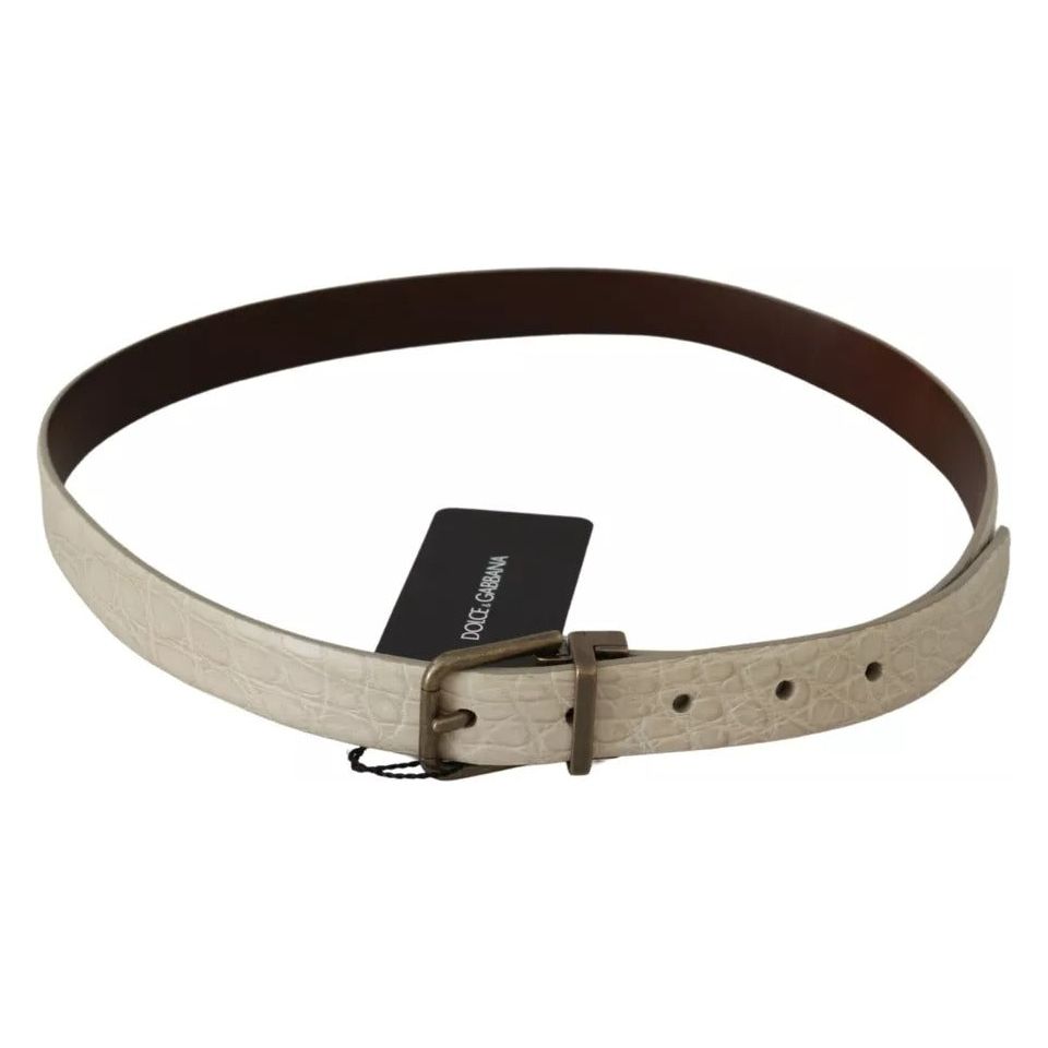 Cream Beige Gold Buckle Waist Leather Belt