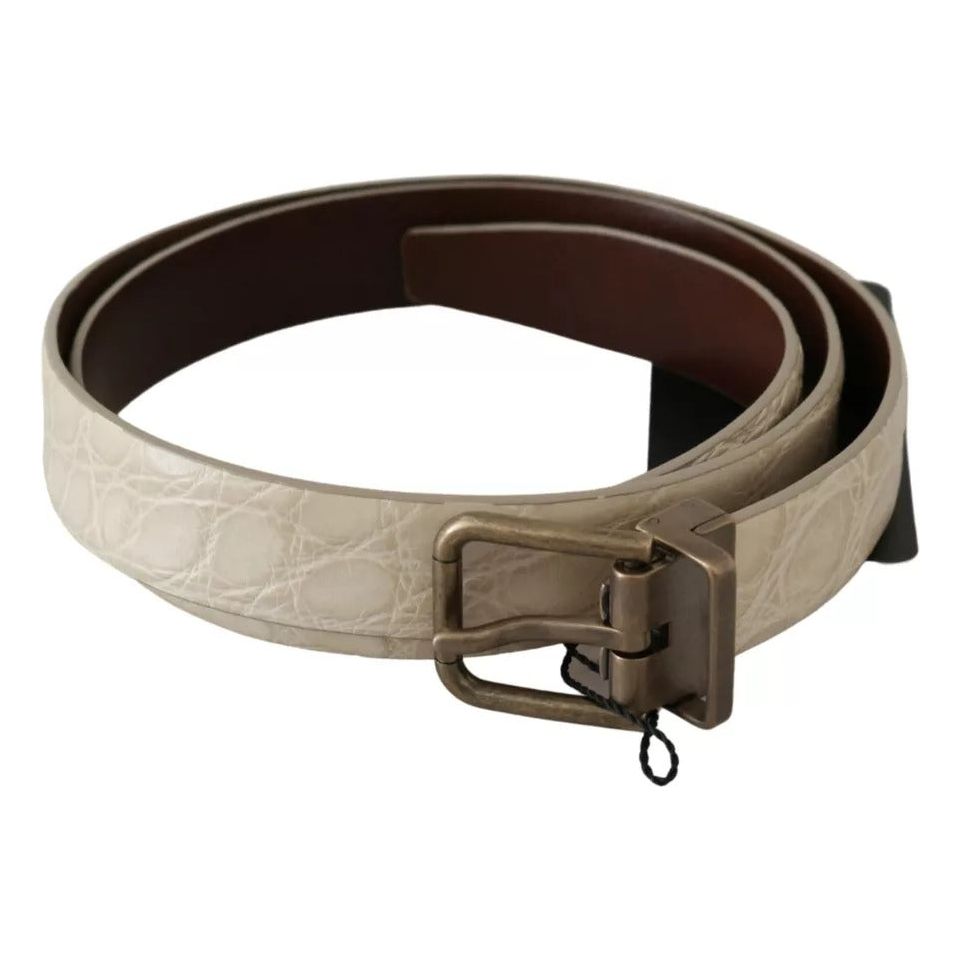 Cream Beige Gold Buckle Waist Leather Belt