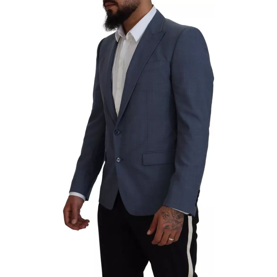 Blue Wool Stretch Slim Fit Jacket Blazer