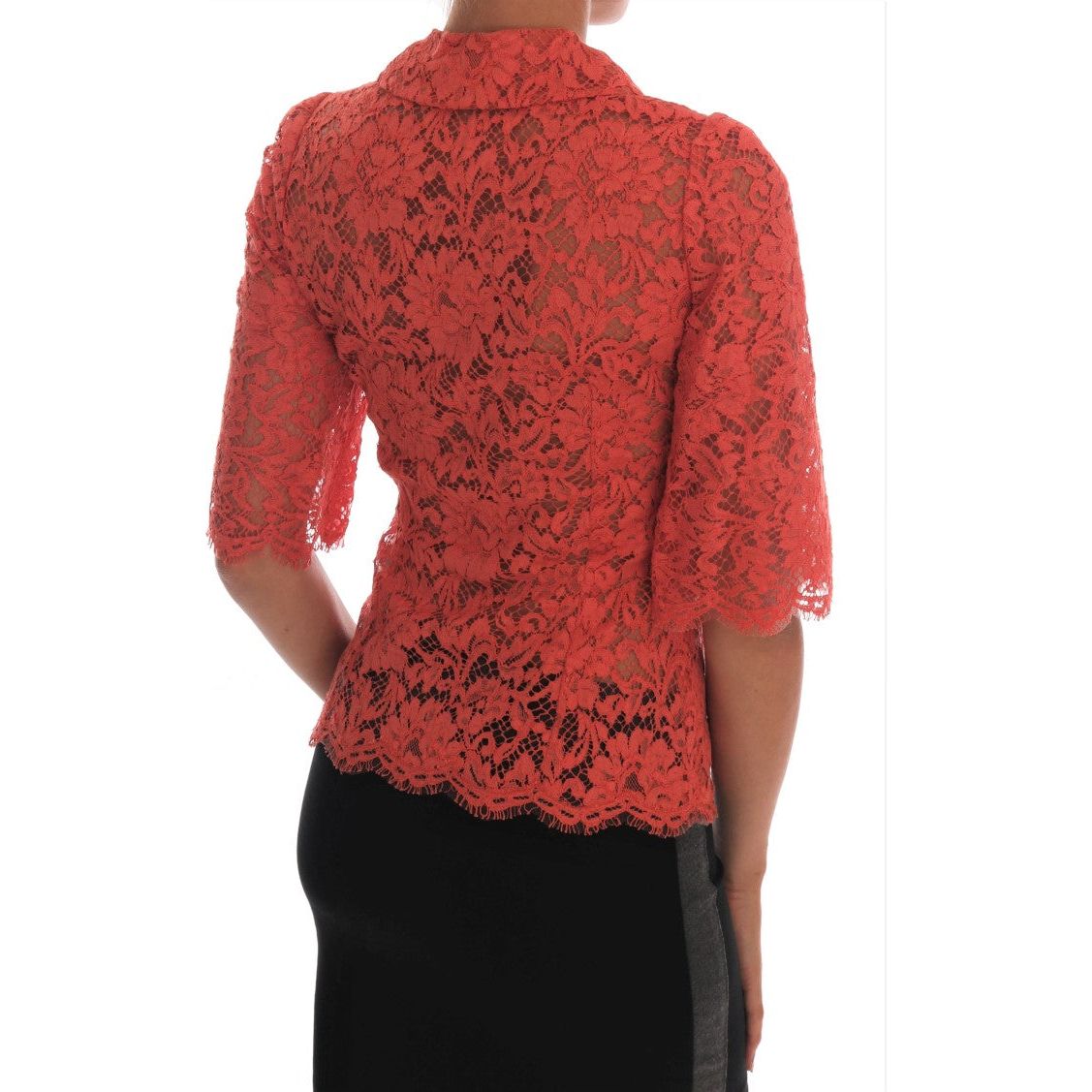 Elegant Orange Floral Lace Crystal Cardigan Blouse