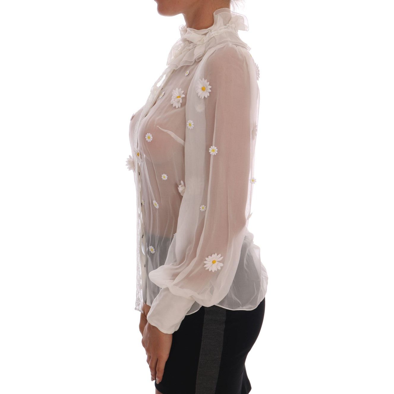 Elegant White Silk Daisy Blouse