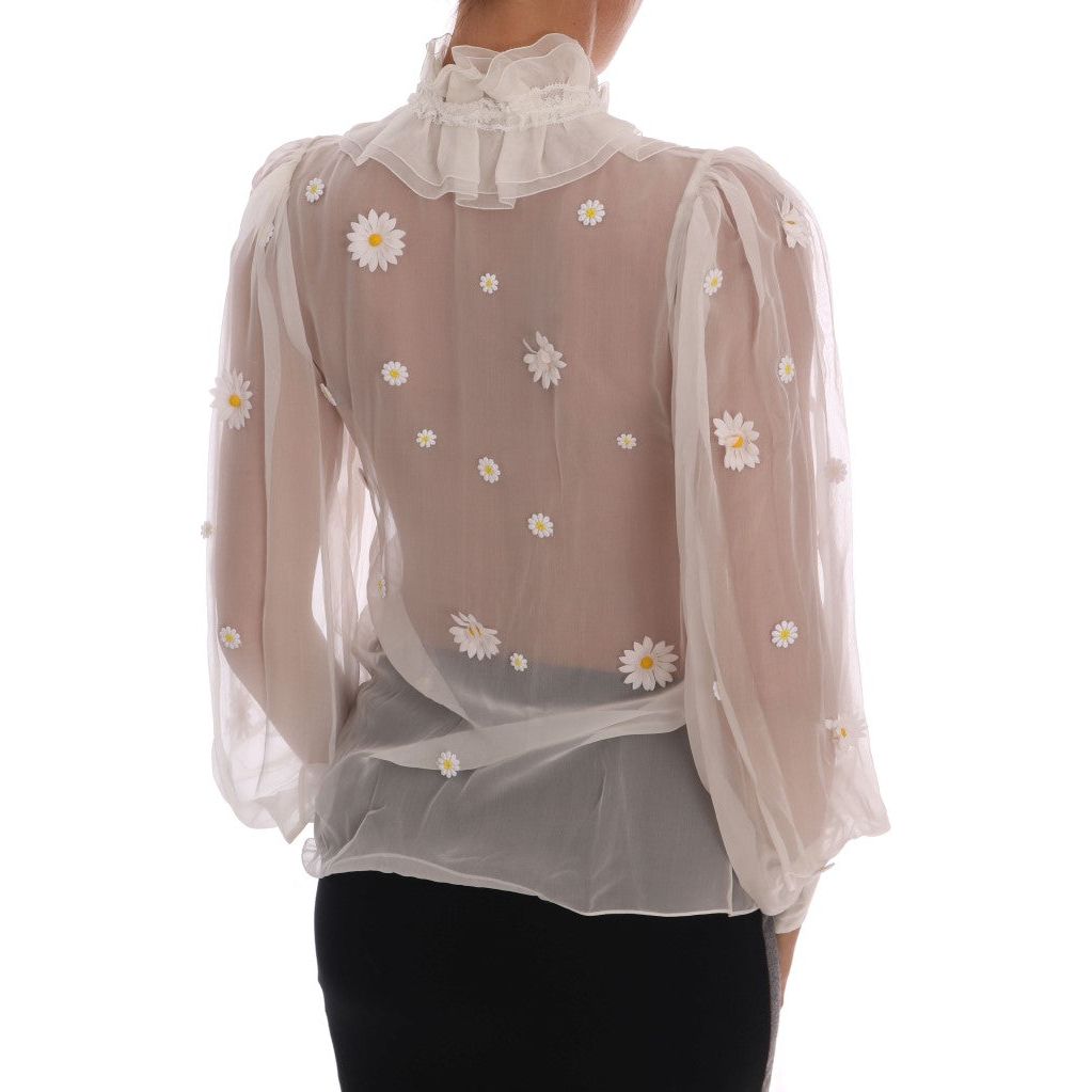 Elegant White Silk Daisy Blouse