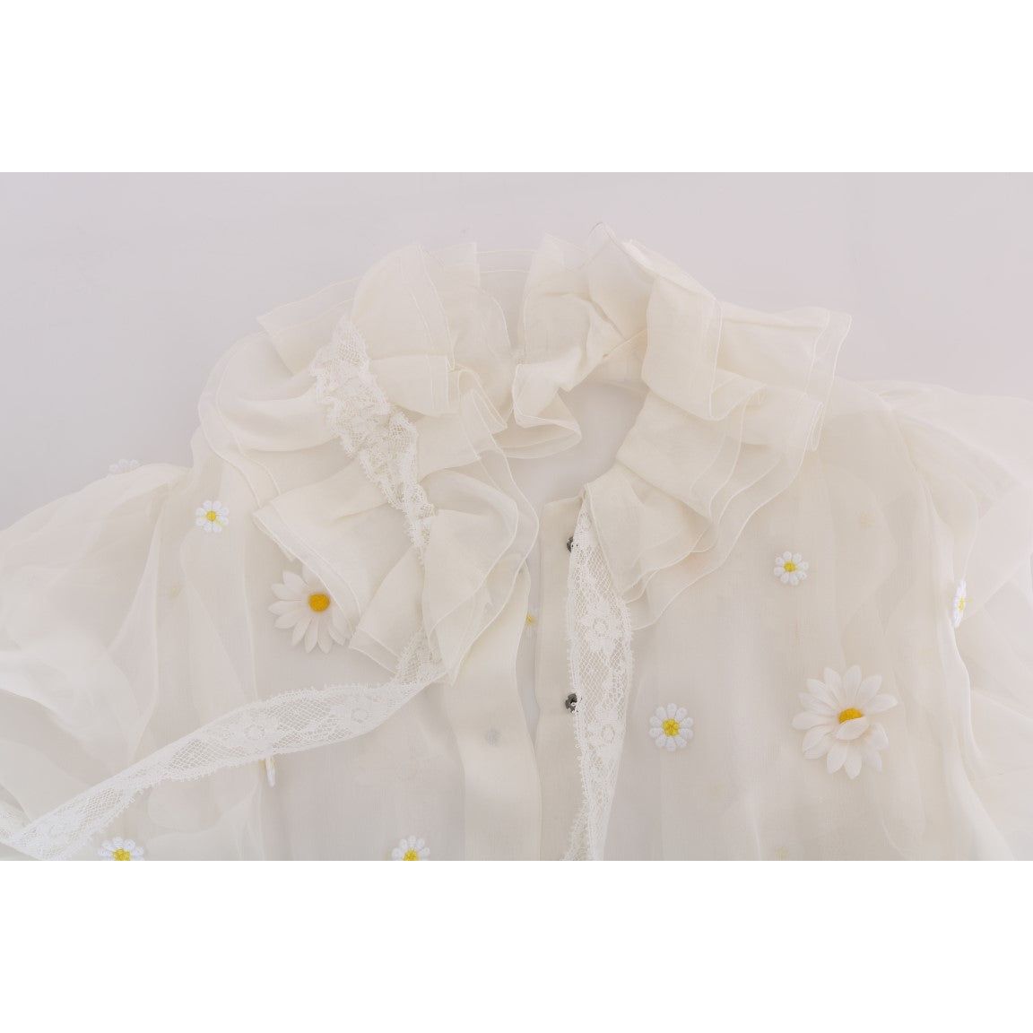 Elegant White Silk Daisy Blouse