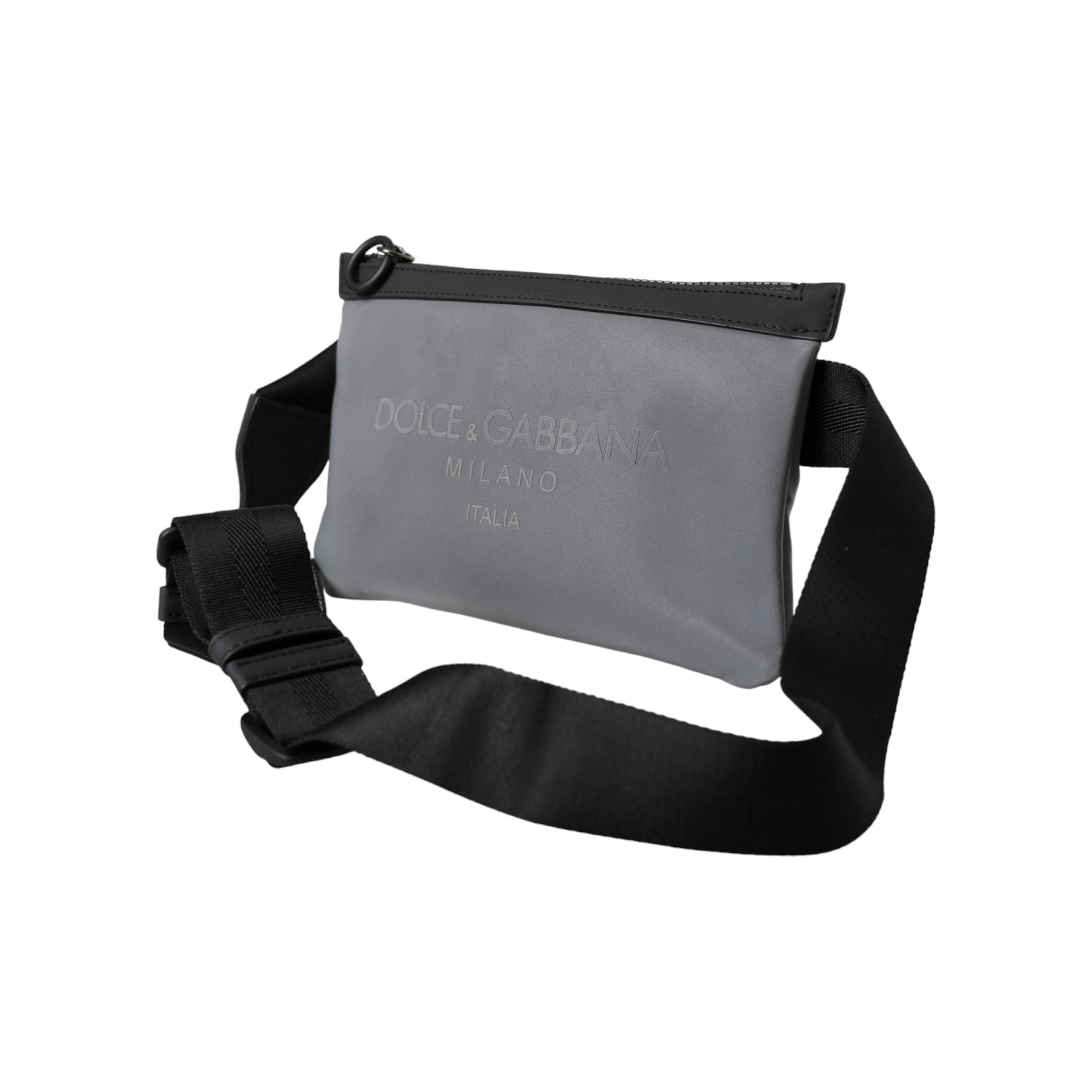 Gray Neoprene Logo Zip Waist Fanny Pack Belt Pouch Bag