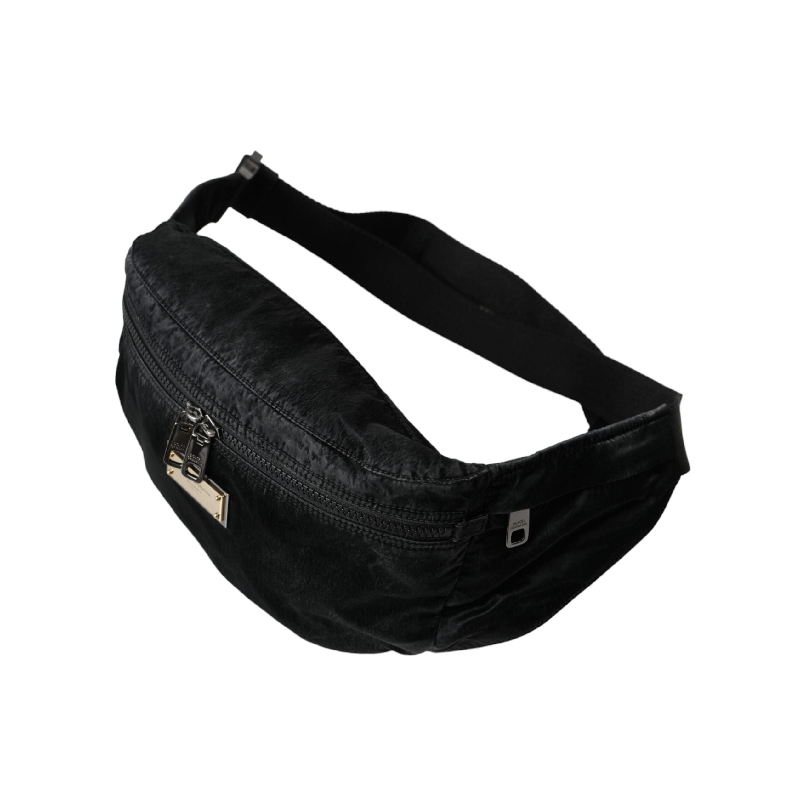 Black Nylon Logo Plaque Belt Waist Fanny Pack Bag