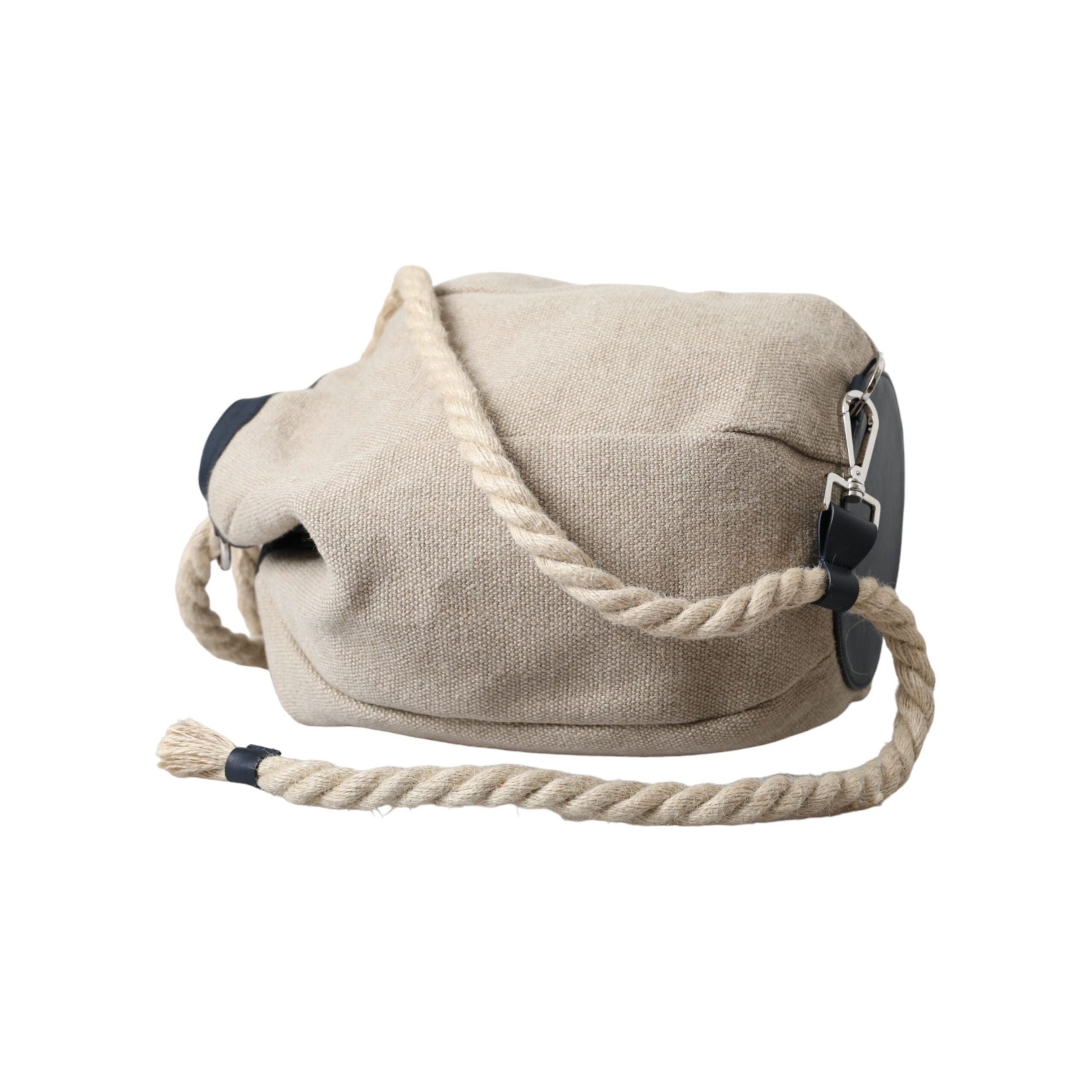 Beige Canvas Fabric Bucket Sack Pouch Purse Bag