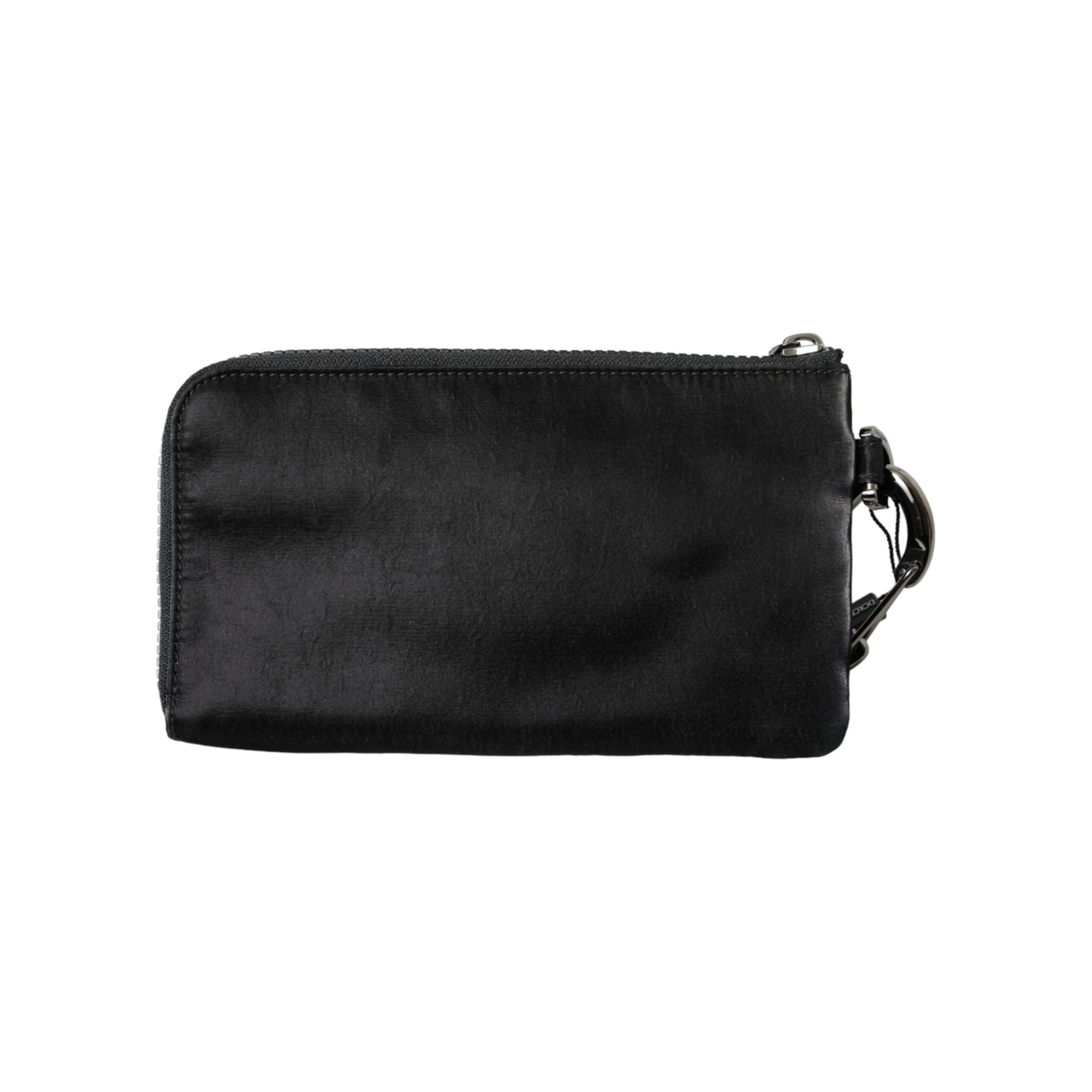 Black Nylon Logo Plaque Keyring Pouch Clutch Bag