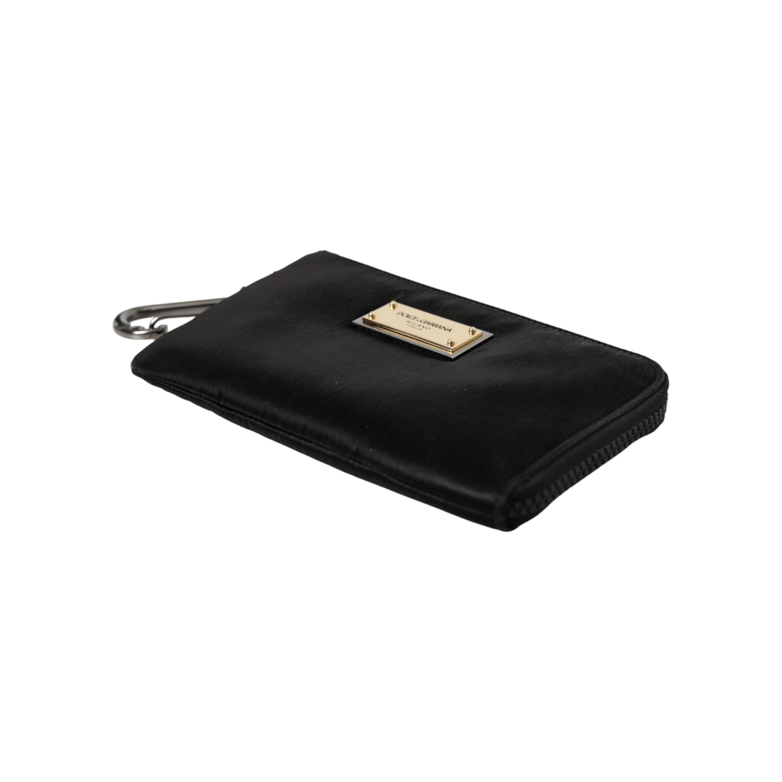 Black Nylon Logo Plaque Keyring Pouch Clutch Bag