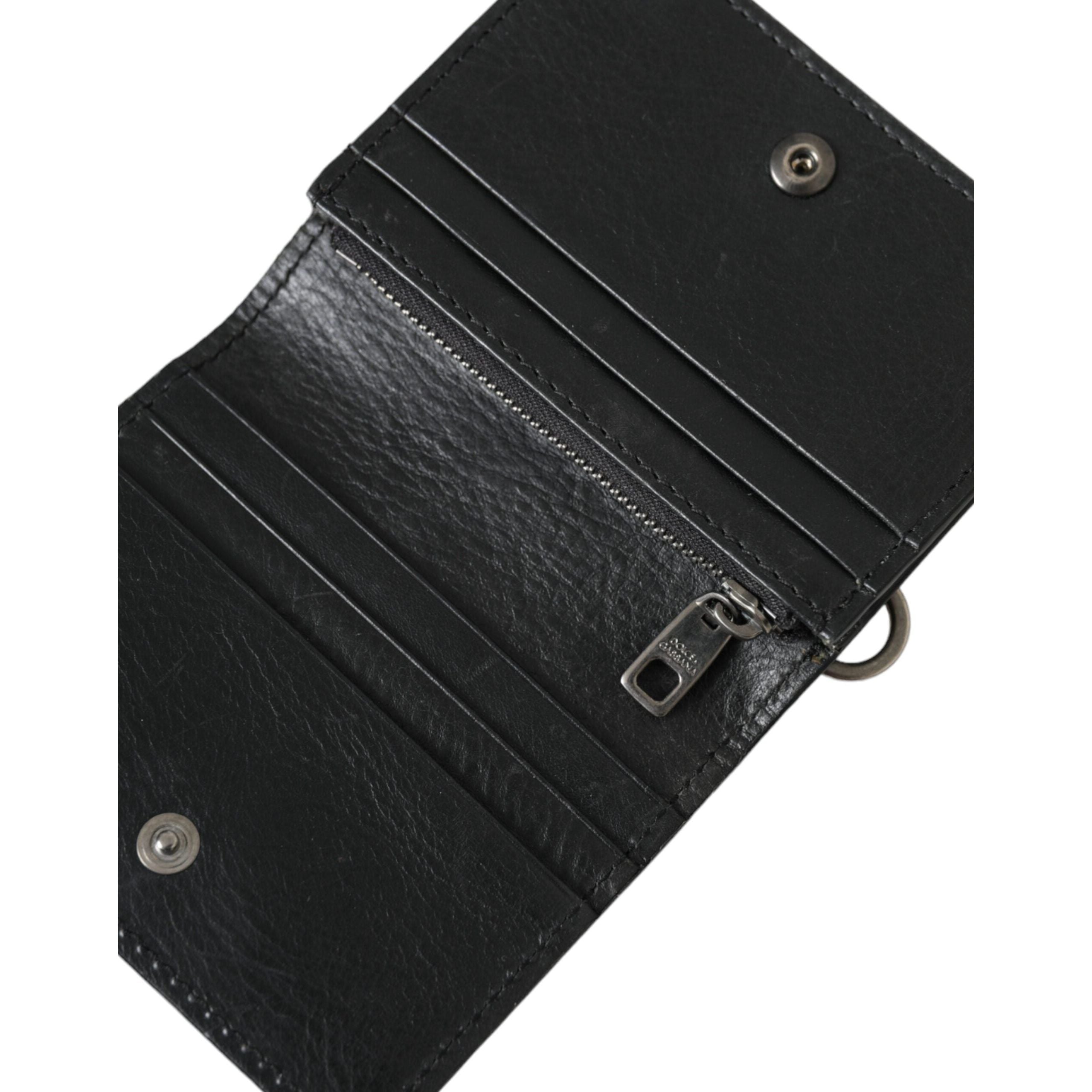 Black Leather Bifold Sling Women Card Holder Purse Wallet