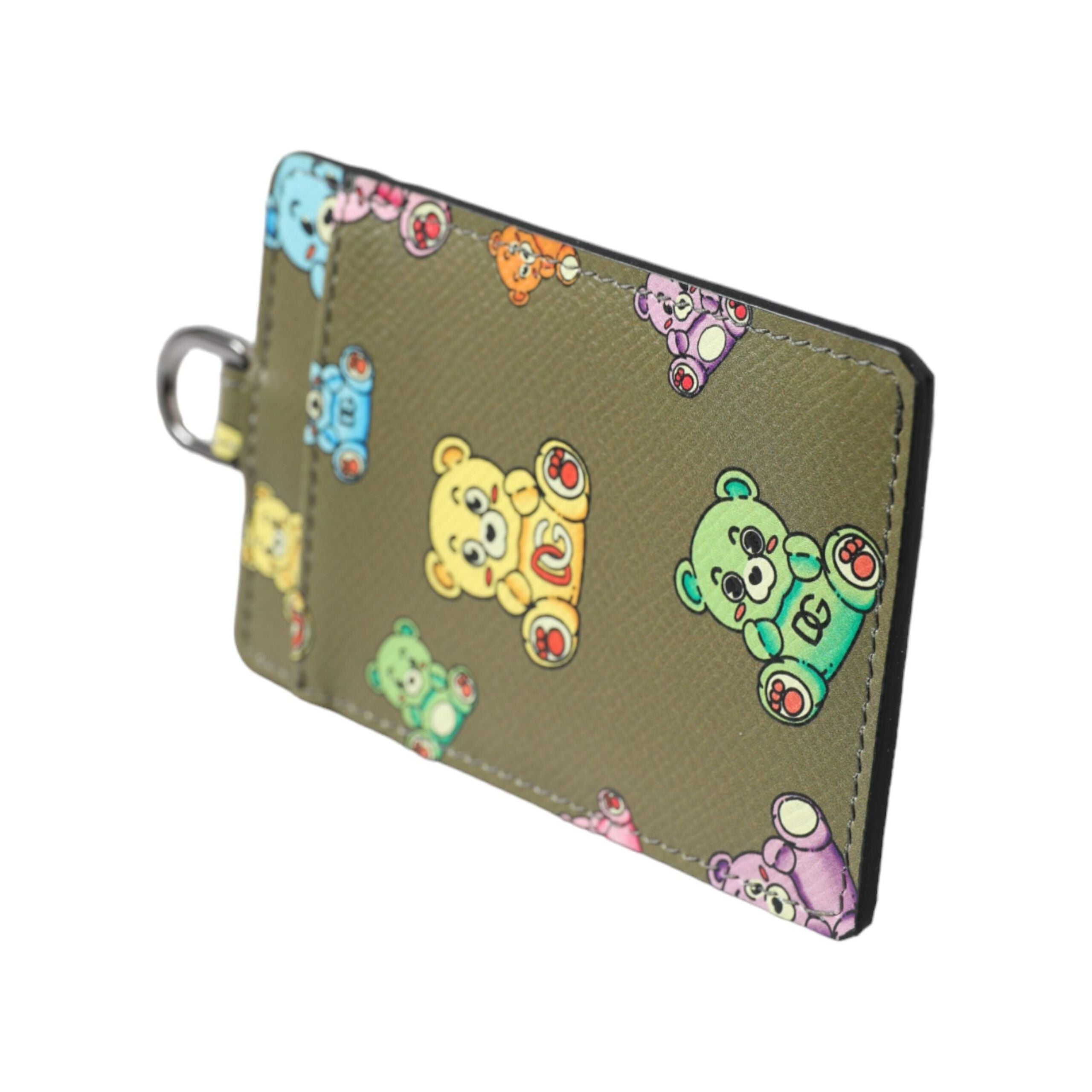 Army Green Teddy Bear Leather Women Card Holder Wallet