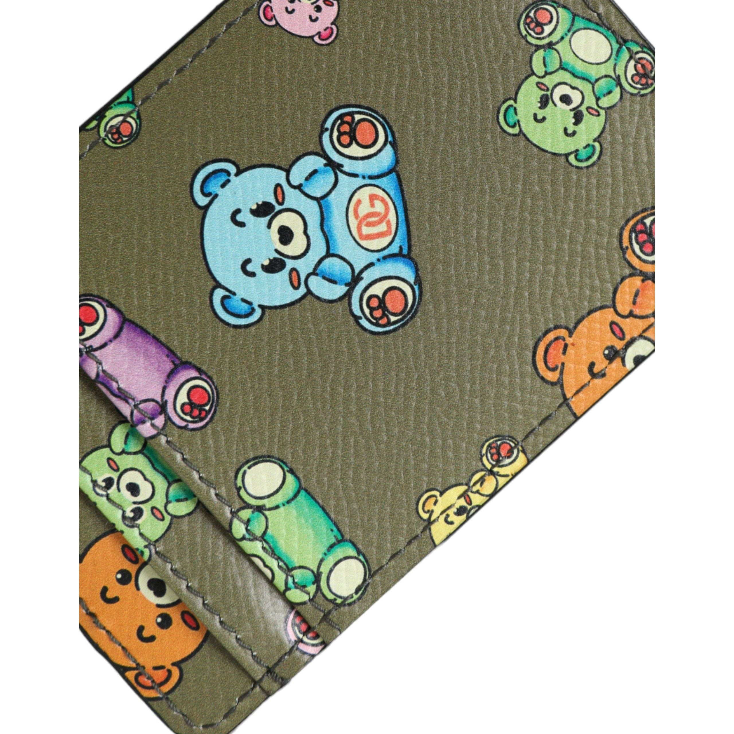 Army Green Teddy Bear Leather Women Card Holder Wallet