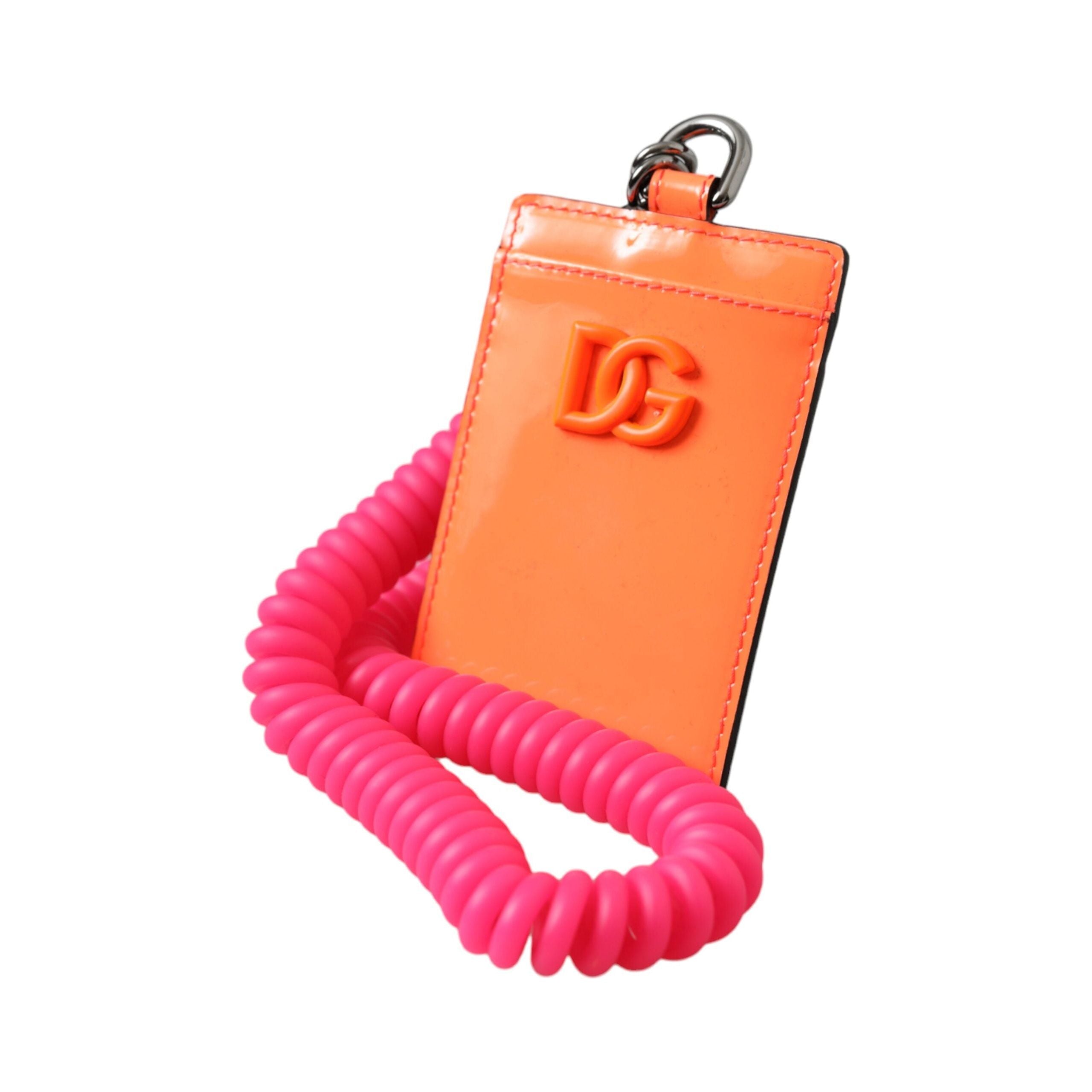 Orange Pink Leather DG Logo Neck Strap Card Holder Wallet