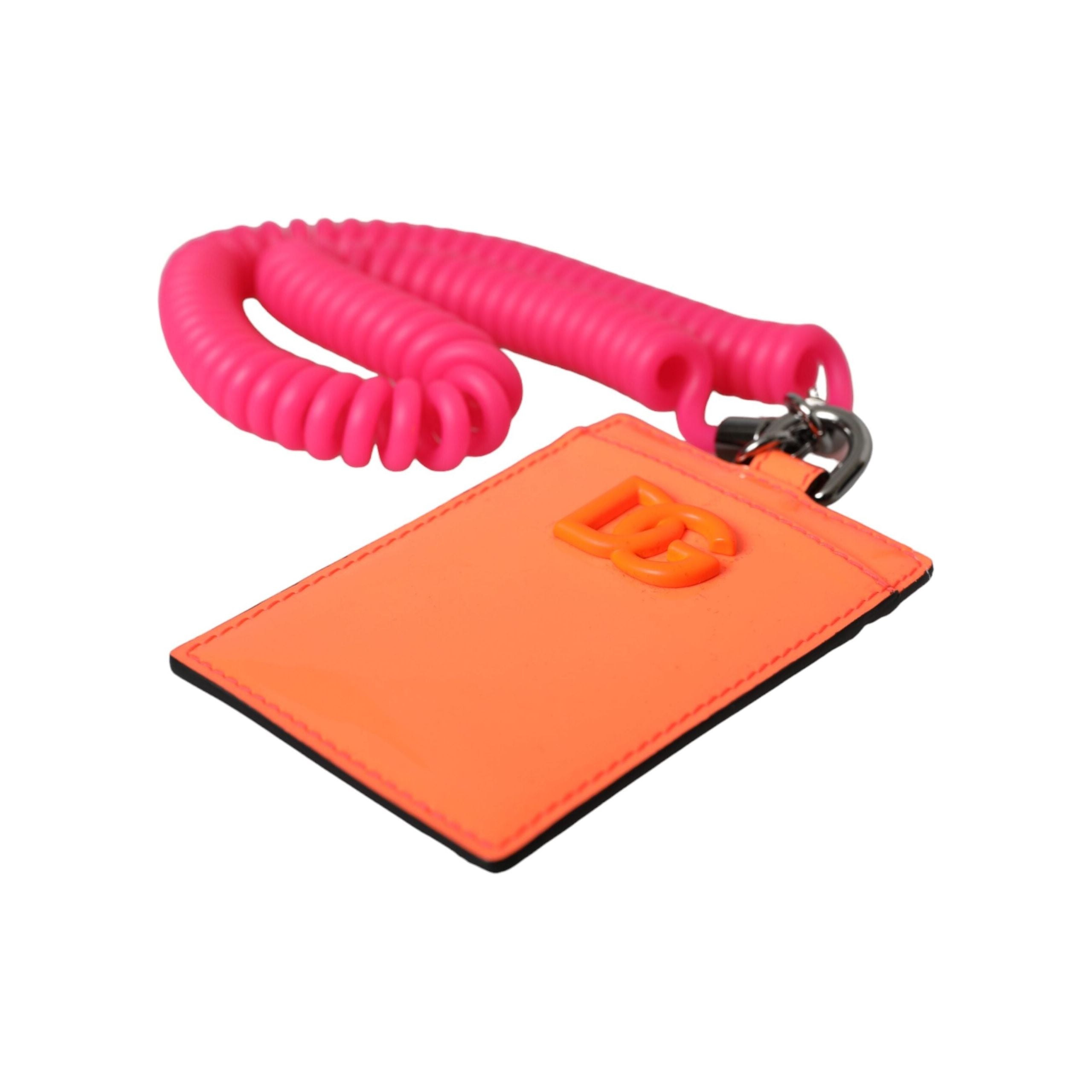 Orange Pink Leather DG Logo Neck Strap Card Holder Wallet