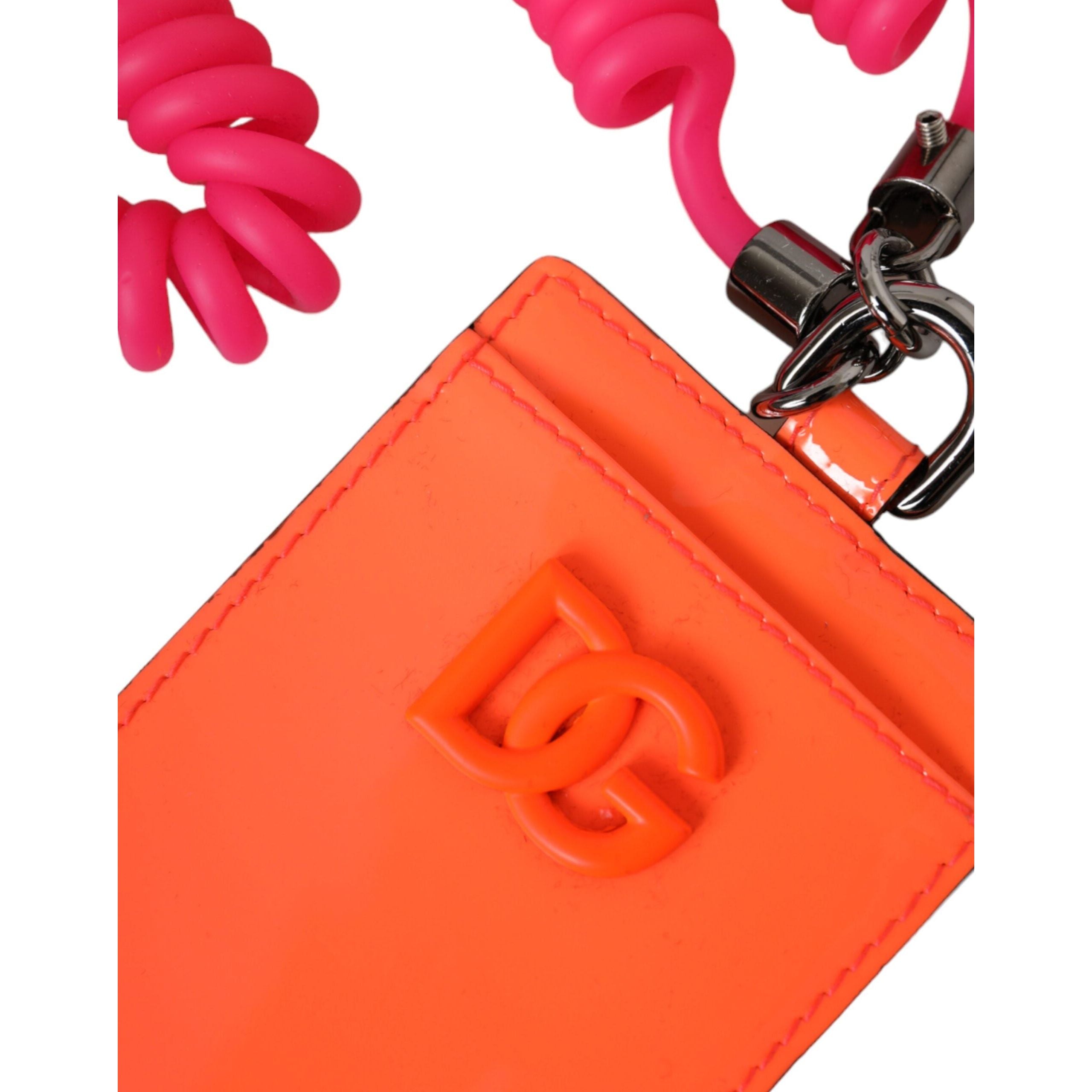 Orange Pink Leather DG Logo Neck Strap Card Holder Wallet