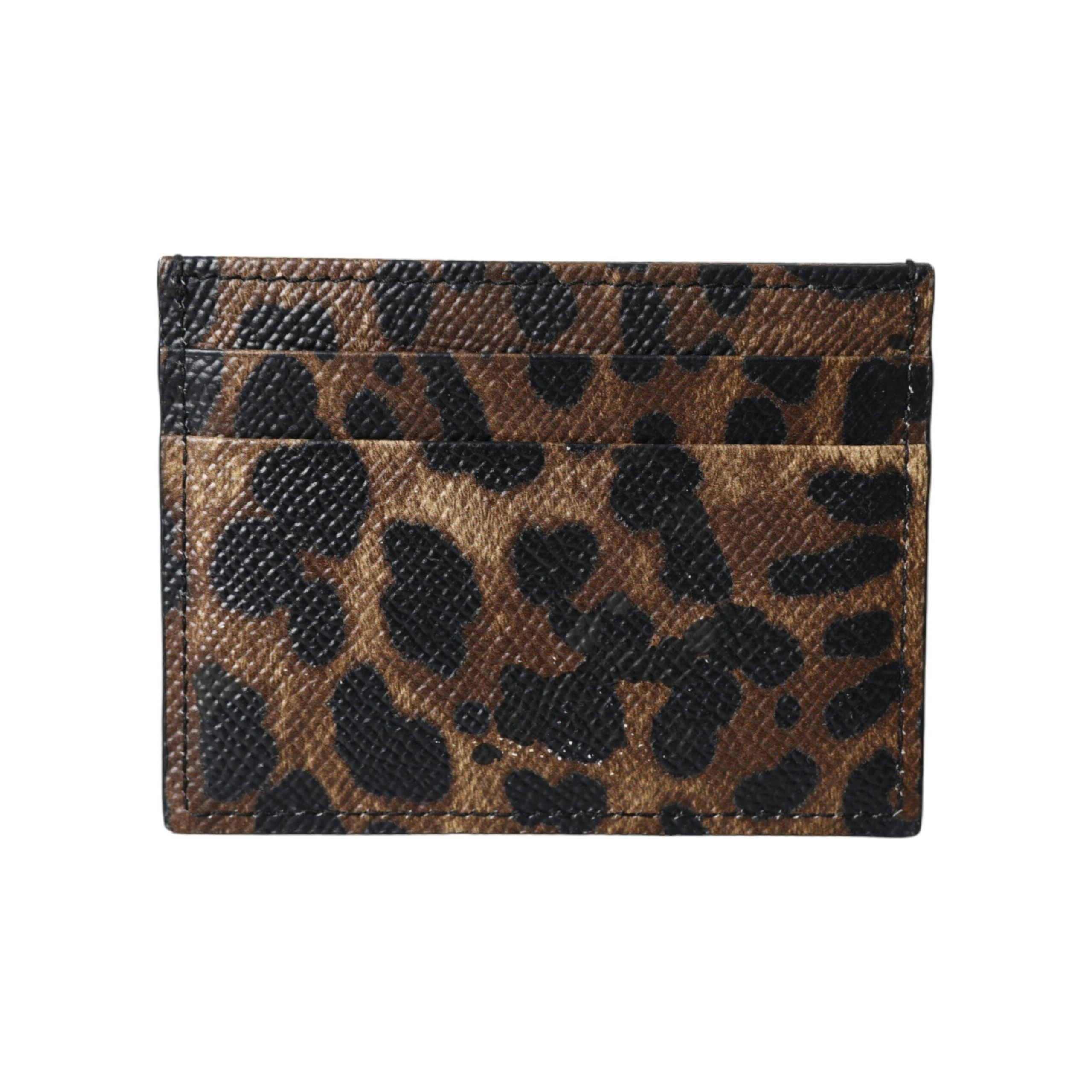 Brown Leather Leopard Logo Plaque Women Cardholder Wallet