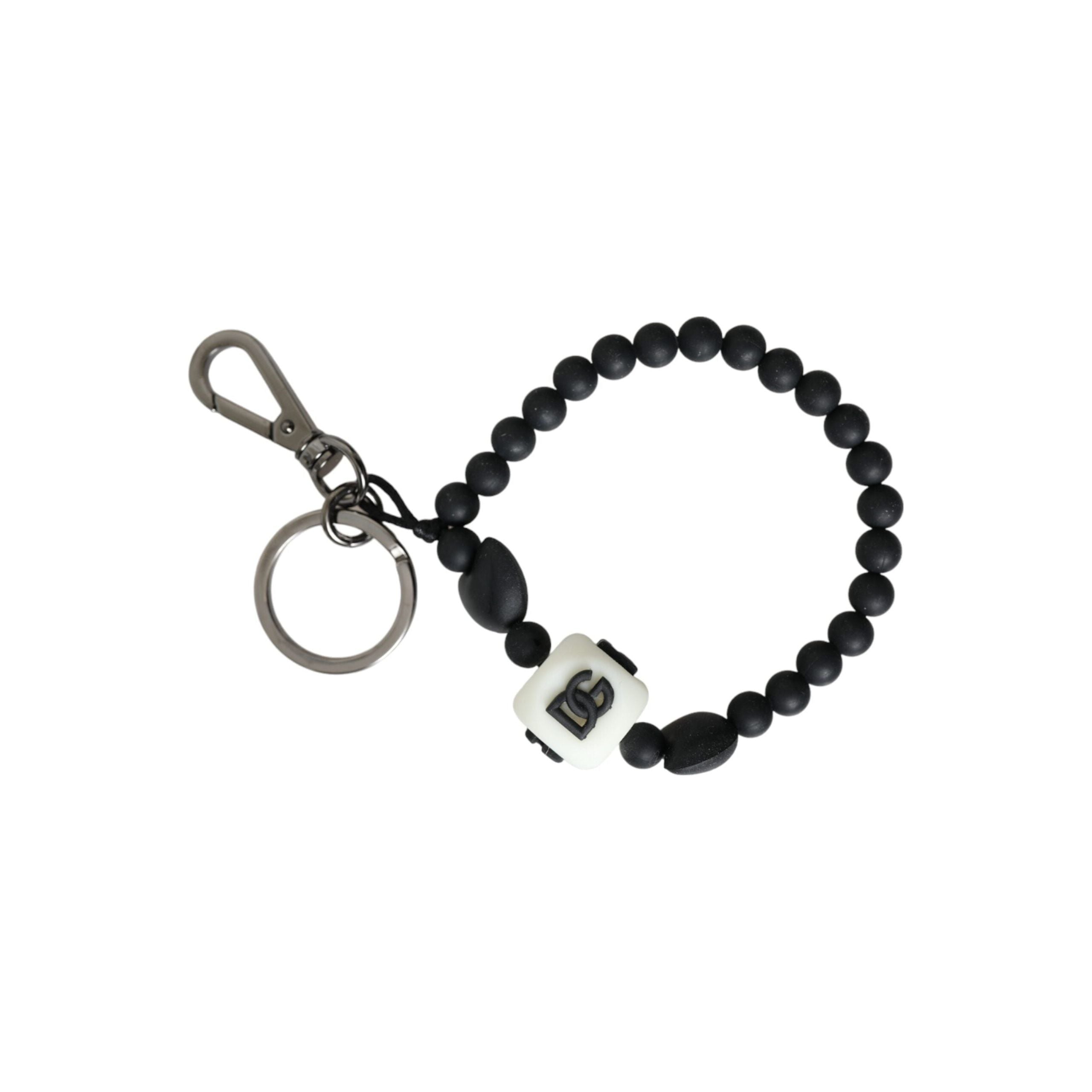 Black White Beaded DG Charm Accessory Keychain Keyring