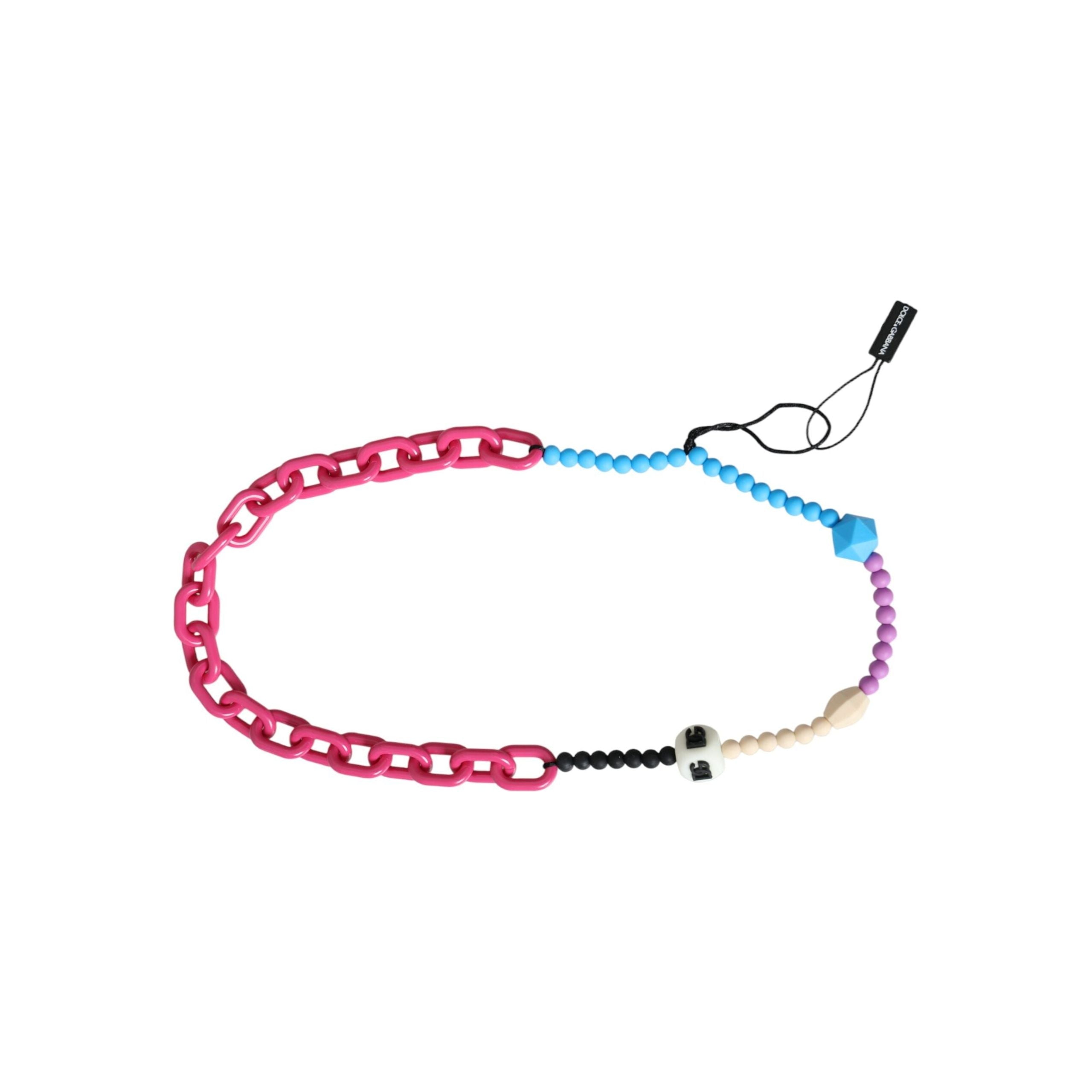 Multicolor Beaded Chain Logo Charm Necklace