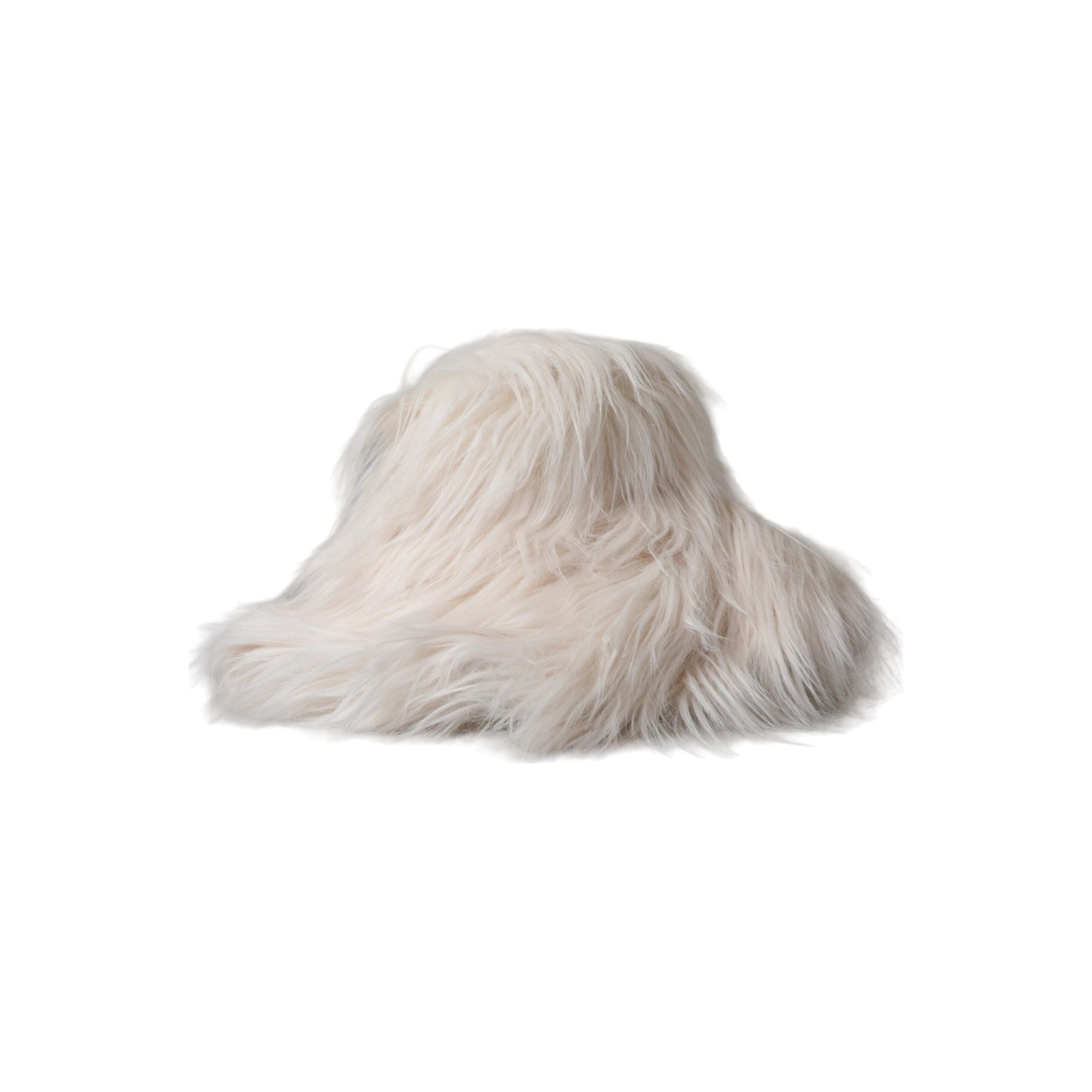 Off White Acrylic Fur Womens Bucket Hat